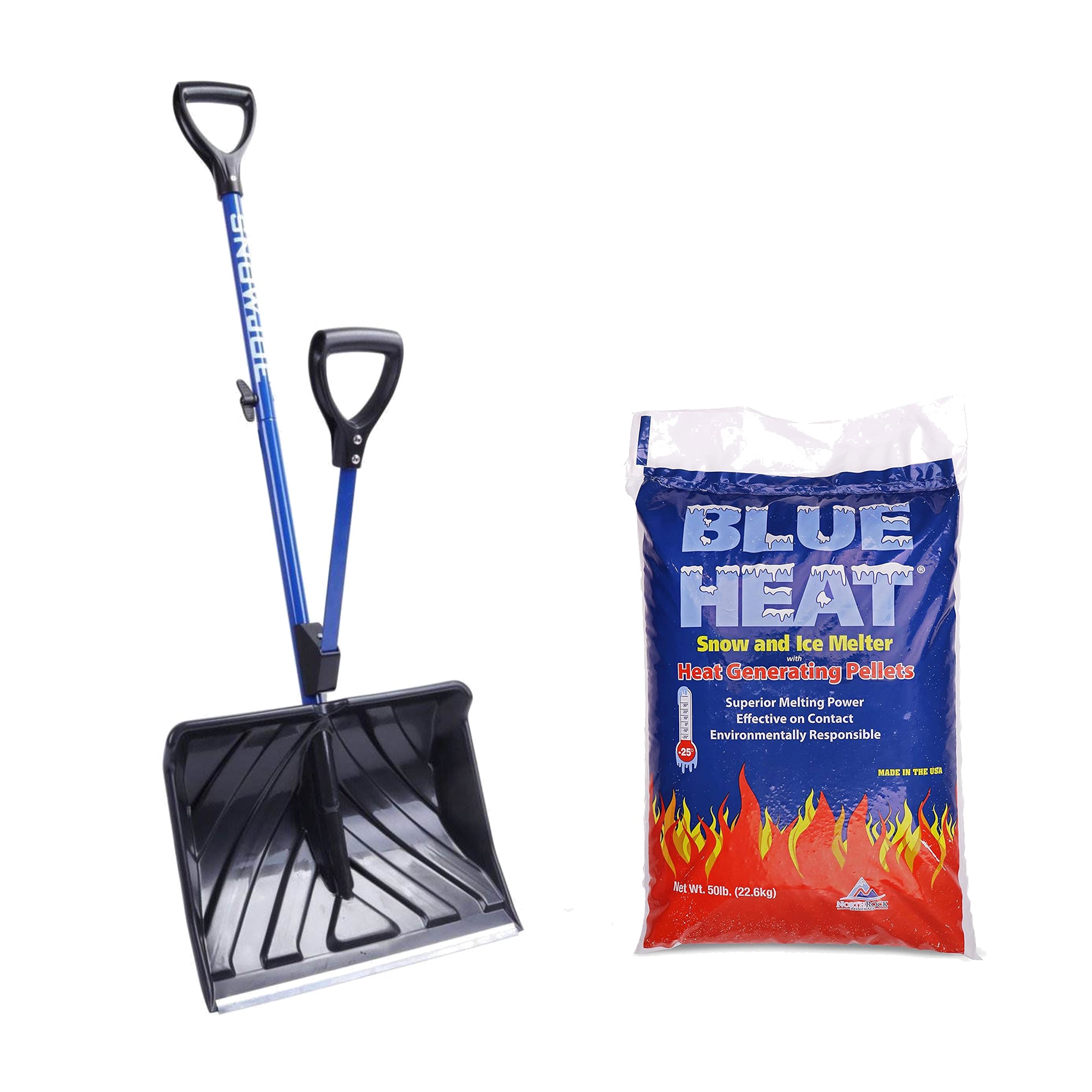 Snow Joe Shovelution Snow Shovel with Blue Heat Ice Melt Pellets, 50 Pounds