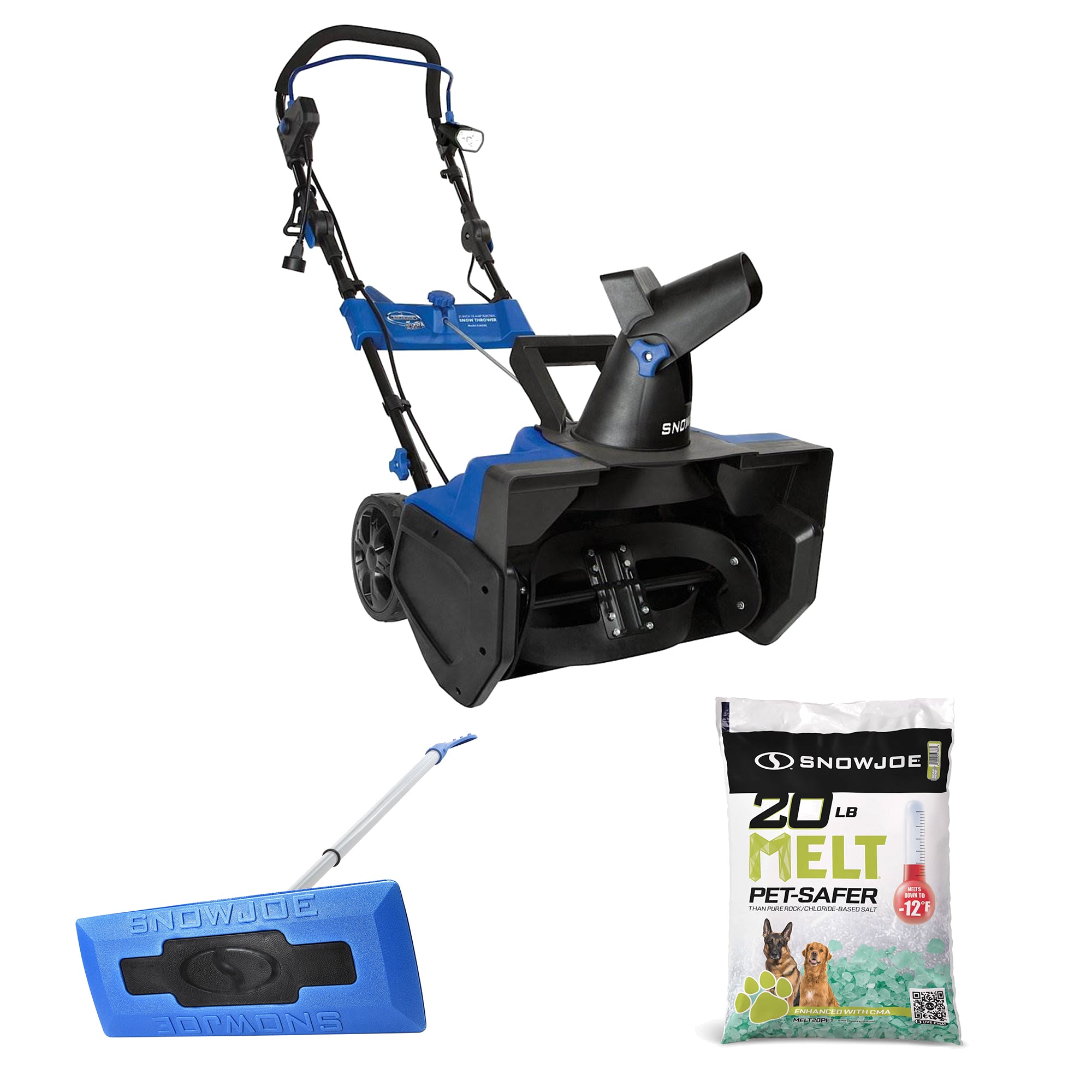Snow Joe Electric Snow Thrower Bundle with Snow Broom & Pet-Safe Ice Melt, 20 lb - VMInnovations