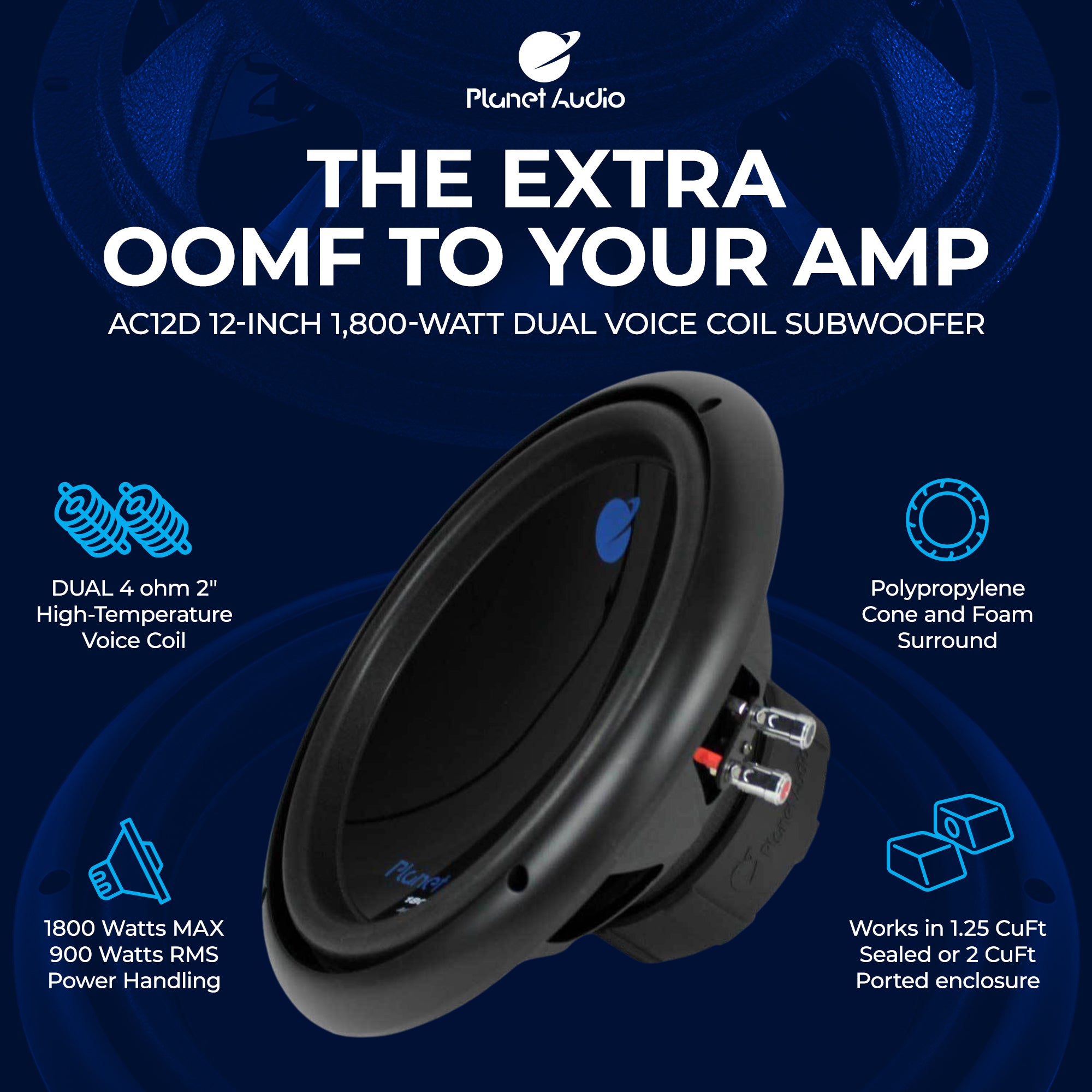Planet Audio AC12D 12" 1800 W 4 Ohm Dual Voice Coil Car Audio Subwoofer (2 Pack)
