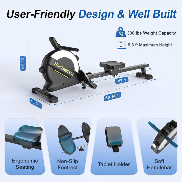 Hartwares Magnetic Rowing Machine, Rower w/16 Resistance levels & App(Open Box) - VMInnovations