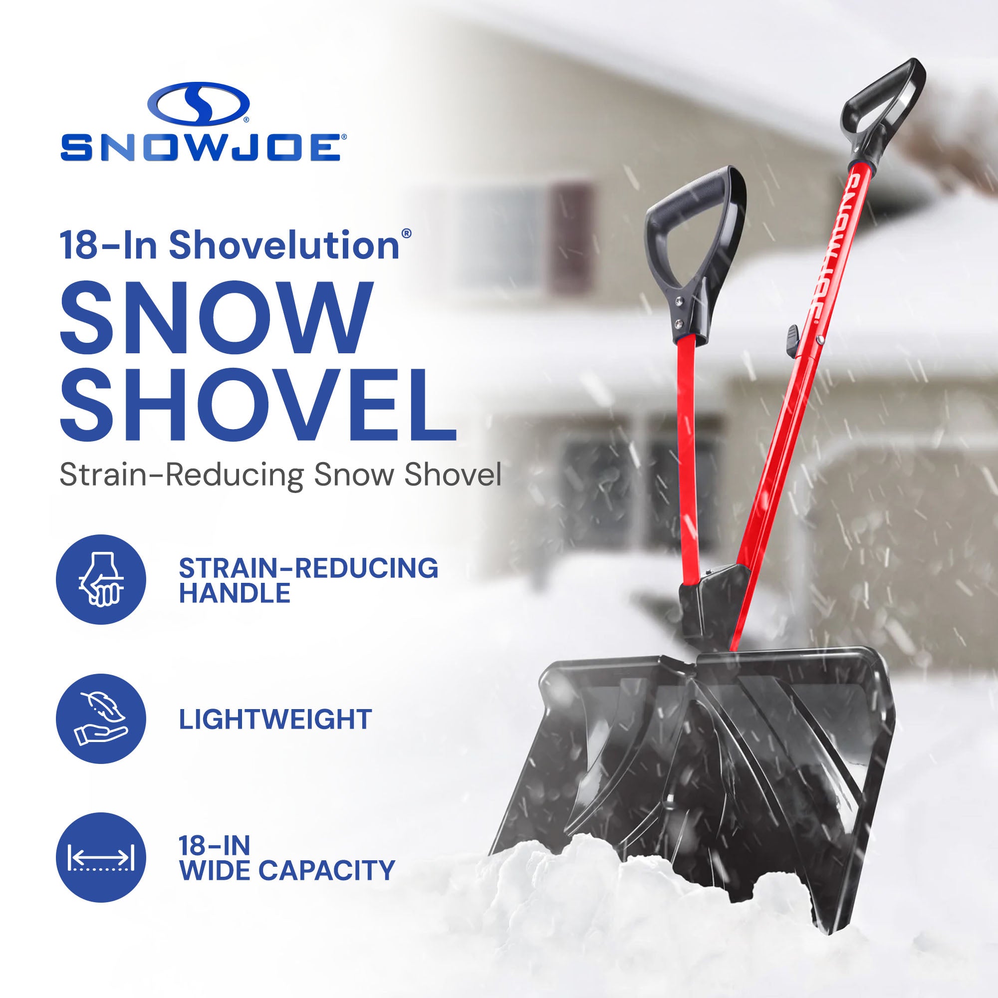 Snow Joe Shovelution Snow Shovel w/ 18" Shovel Blade and Handle, SJ-SHLV01-RED - VMInnovations