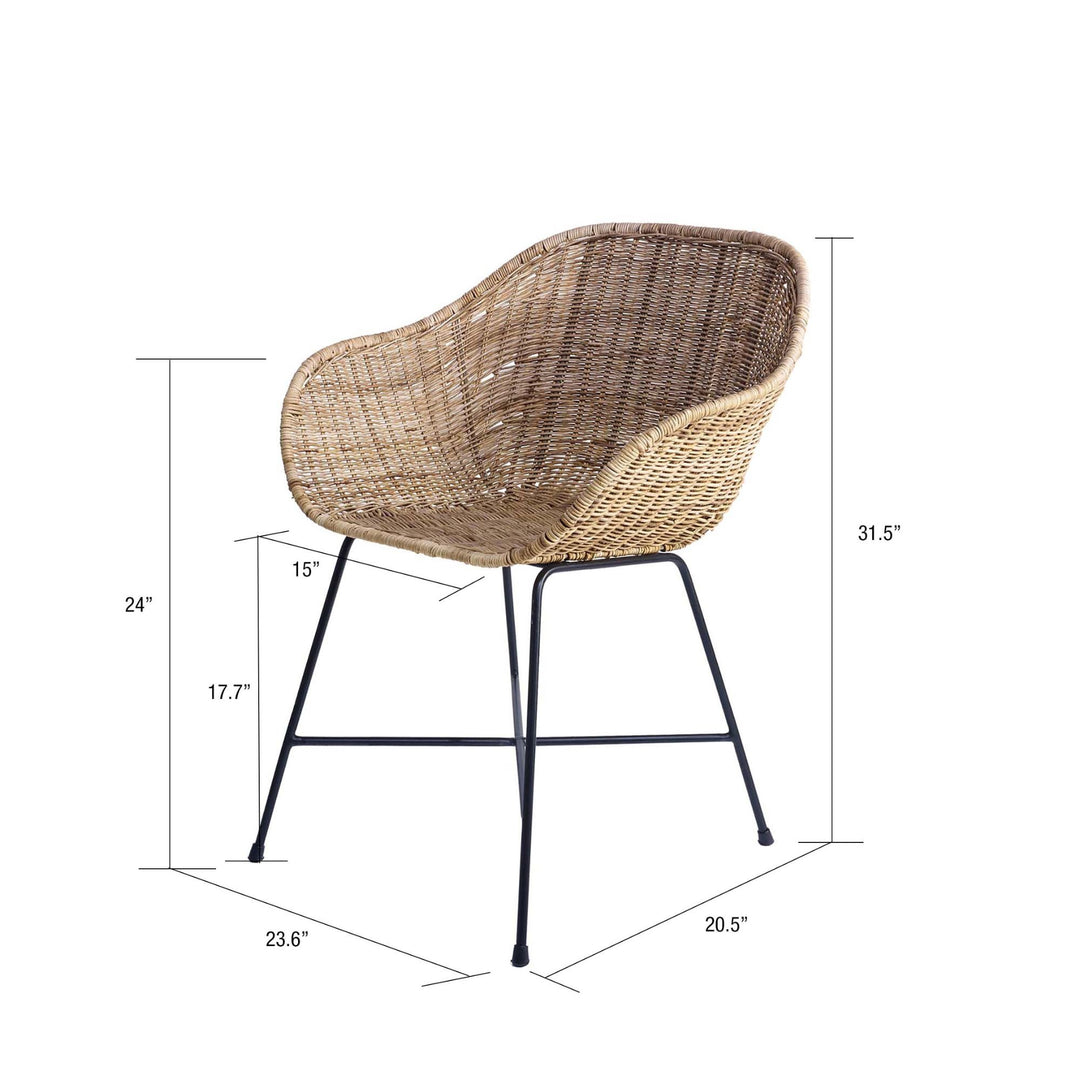 texxture Ormond Woven Rattan Dining Chair Metal Legs for Home Furniture, Natural - VMInnovations