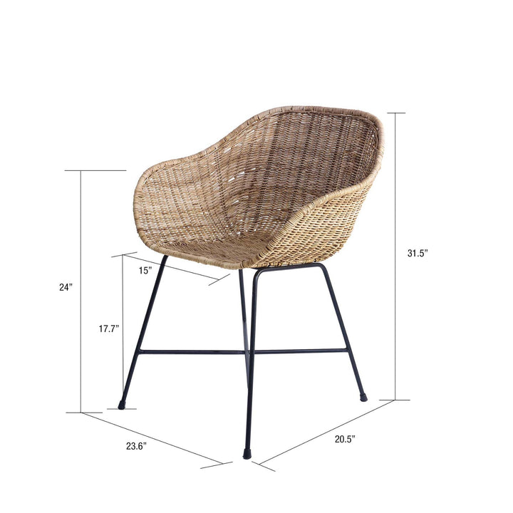 texxture Ormond Woven Rattan Dining Chair Metal Legs for Home Furniture, Natural - VMInnovations