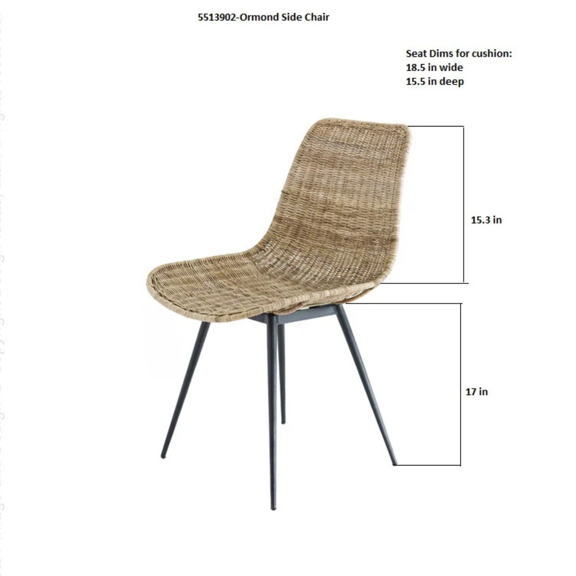 texxture Ormond Woven Rattan Side Chair w/Metal Legs, Natural (Open Box) - VMInnovations