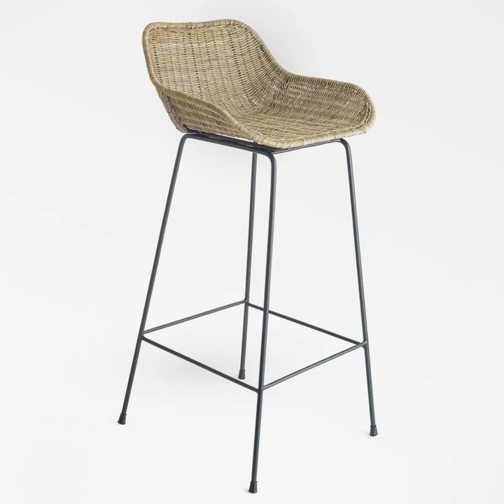 texxture 2 Pack Ormond Woven Rattan Bar Stool Metal Legs Home Furniture, Natural - VMInnovations