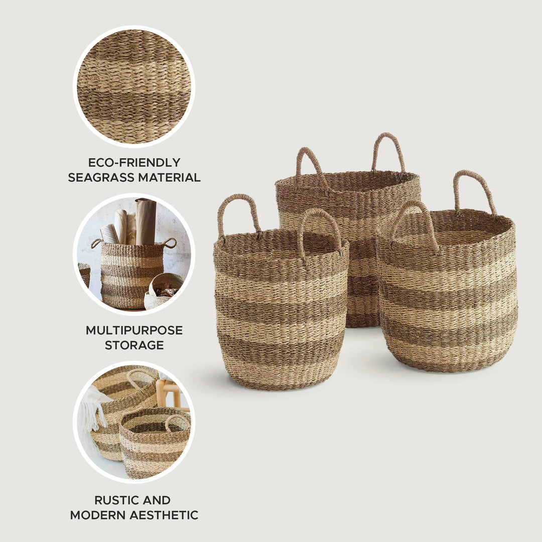 texxture 3 Pack Camden Woven Basket Nesting Organizer Bins, Home Decor, Natural - VMInnovations
