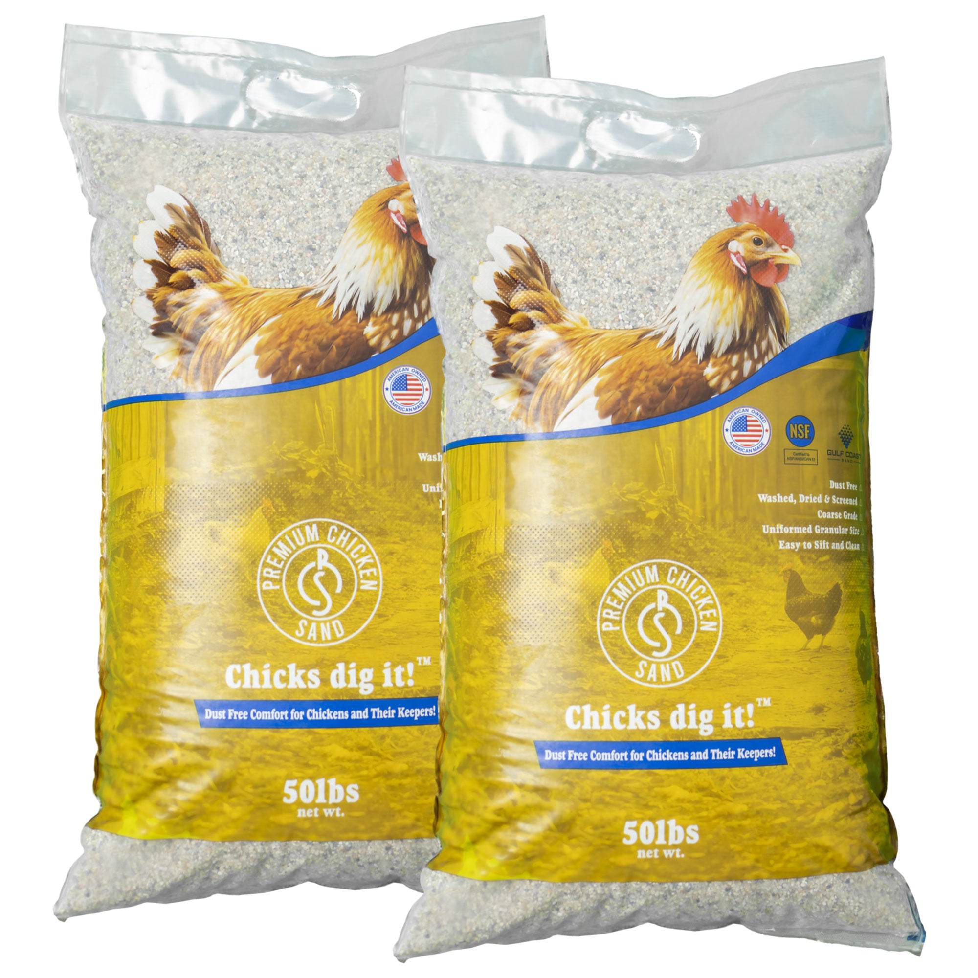 Premium Chicken Sand, Odor Eliminating Bedding for Coops, 50 Lb Bag, 2 Pack - VMInnovations