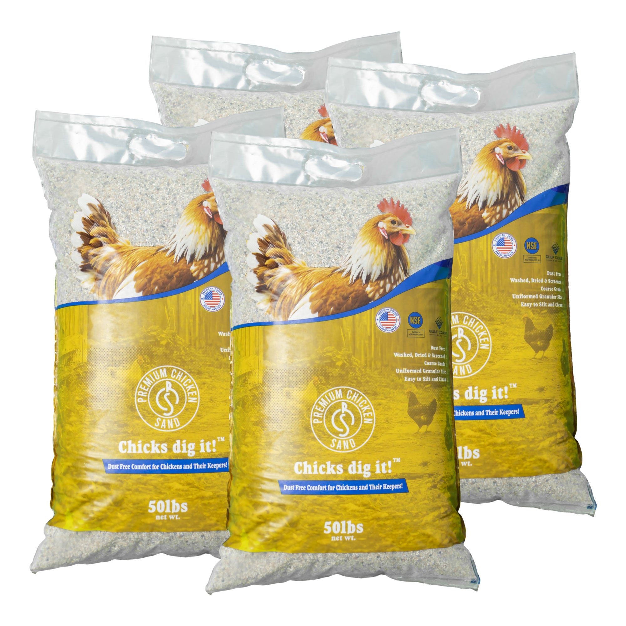 Premium Chicken Sand, Odor Eliminating Bedding for Coops, 50 Lb Bag, 4 Pack - VMInnovations