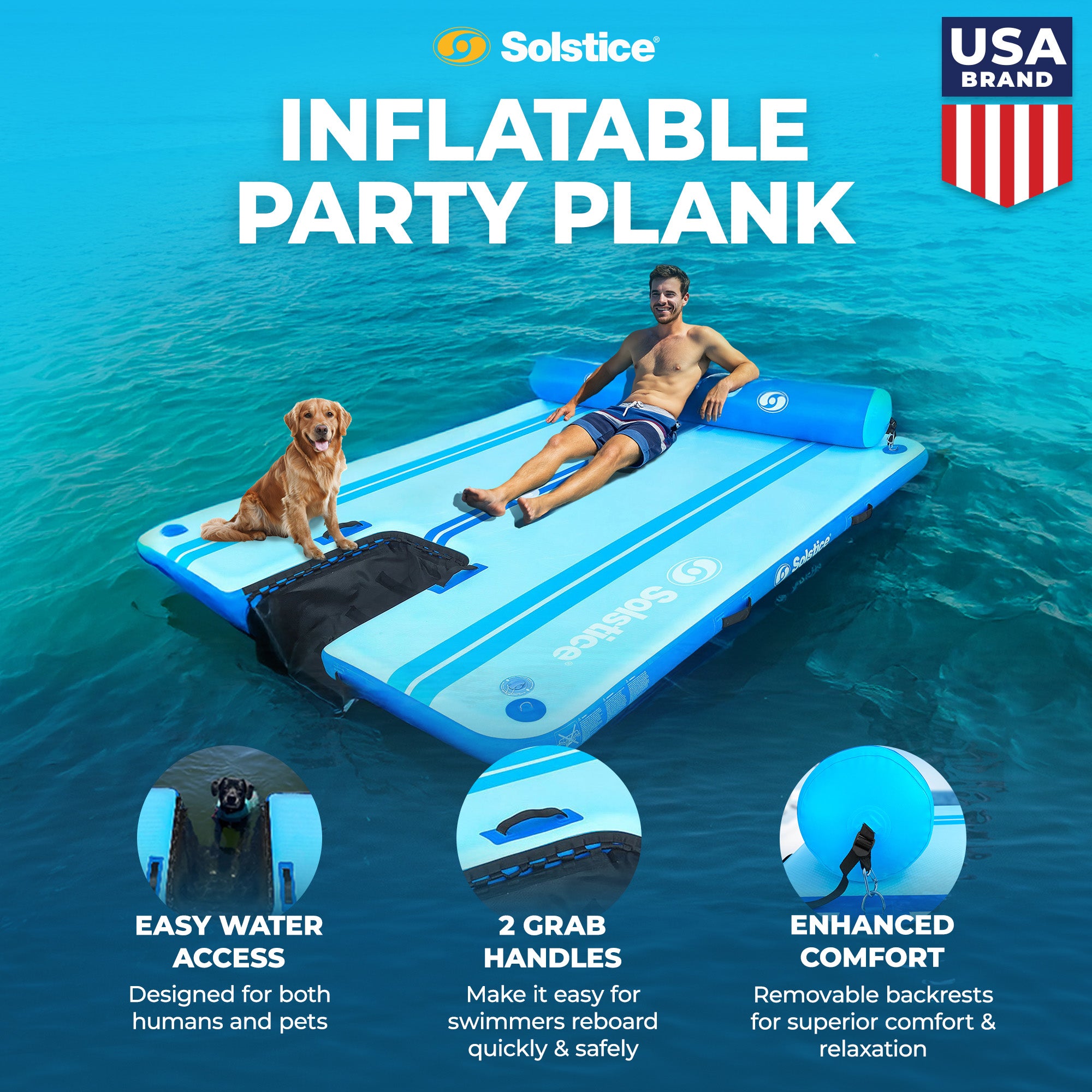 Solstice Original Floating Inflatable Dock RISE Water Mat 10 x 8 Foot Platform