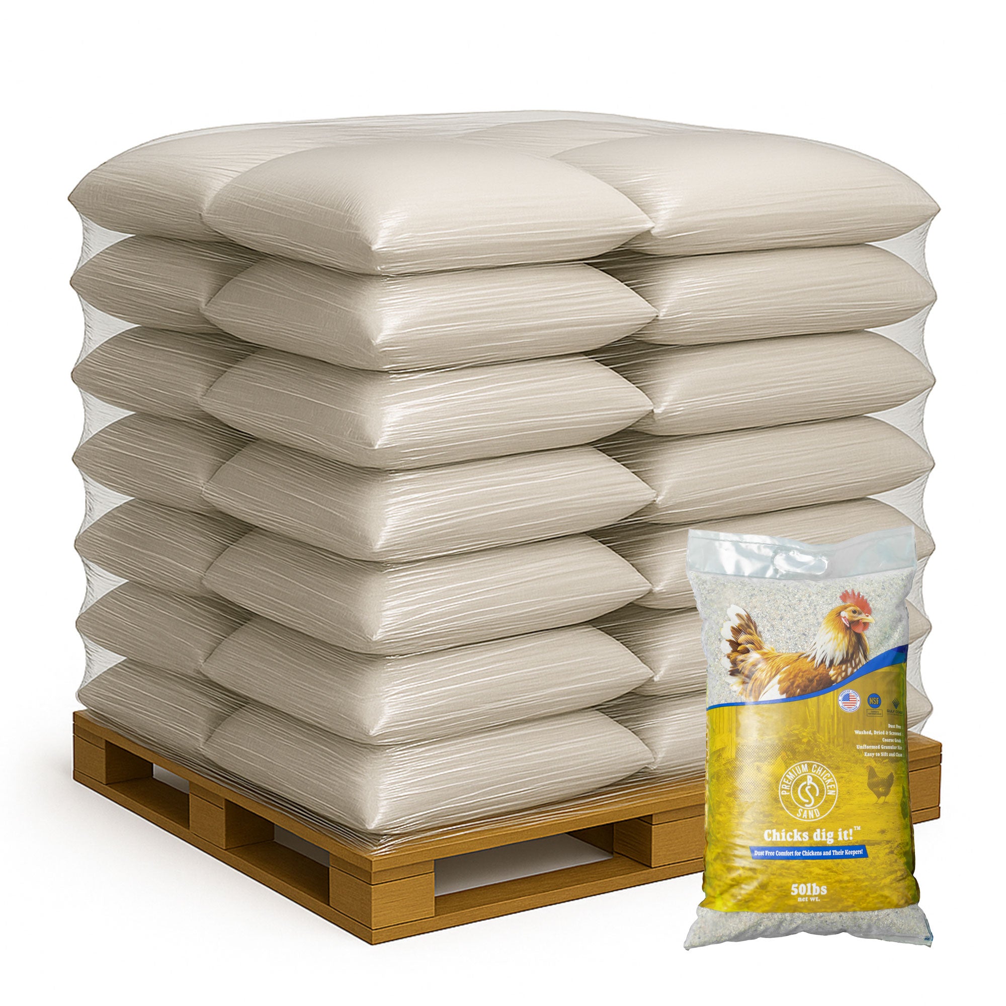 Premium Chicken Sand, Odor Eliminating Bedding for Coops, 50 Lb Bag, 120 Pack - VMInnovations
