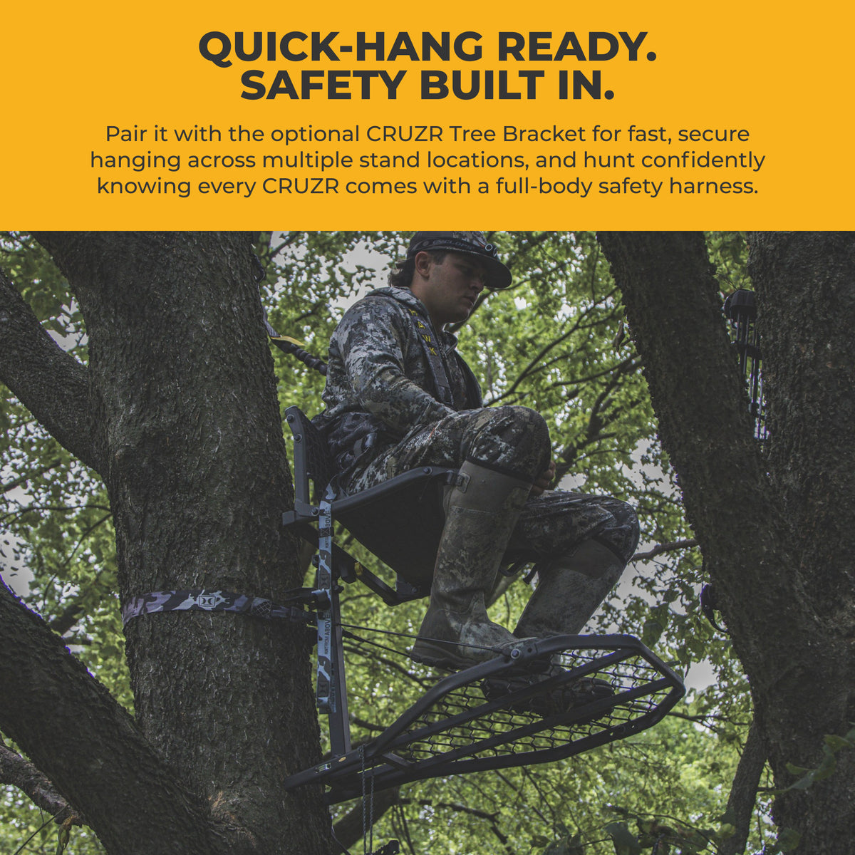 Hawk CRUZR Hang On Stand, Lumbar Seat Hunting Gear with Welded Platform, 34x24"