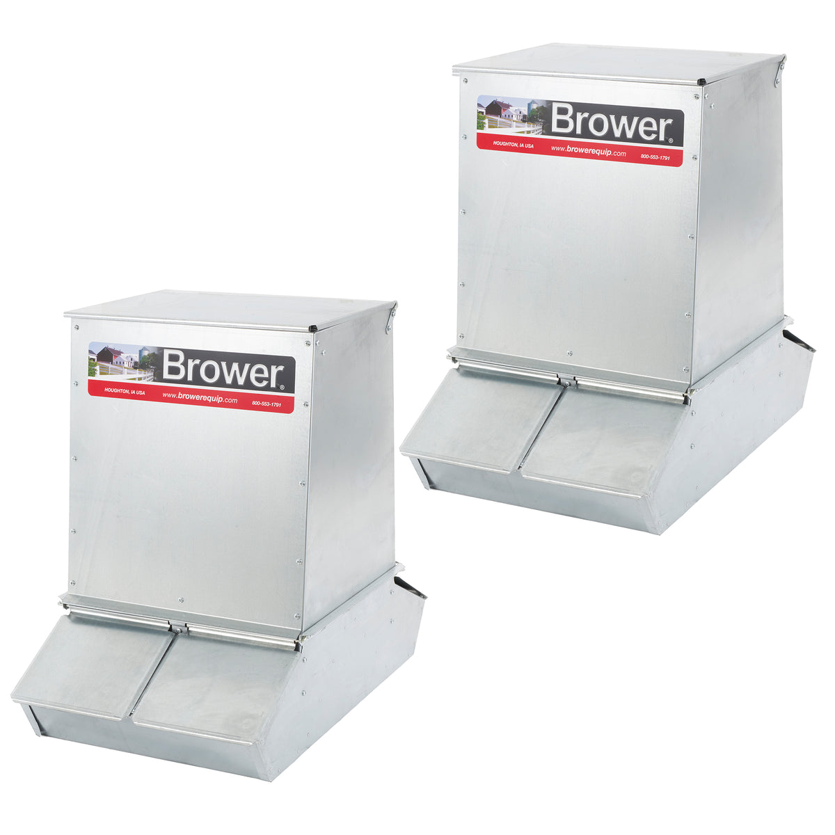 Brower 2 Pack 4 Door Hog Supplement Feeder for Livestock, 7 Bushels for 20 Hogs