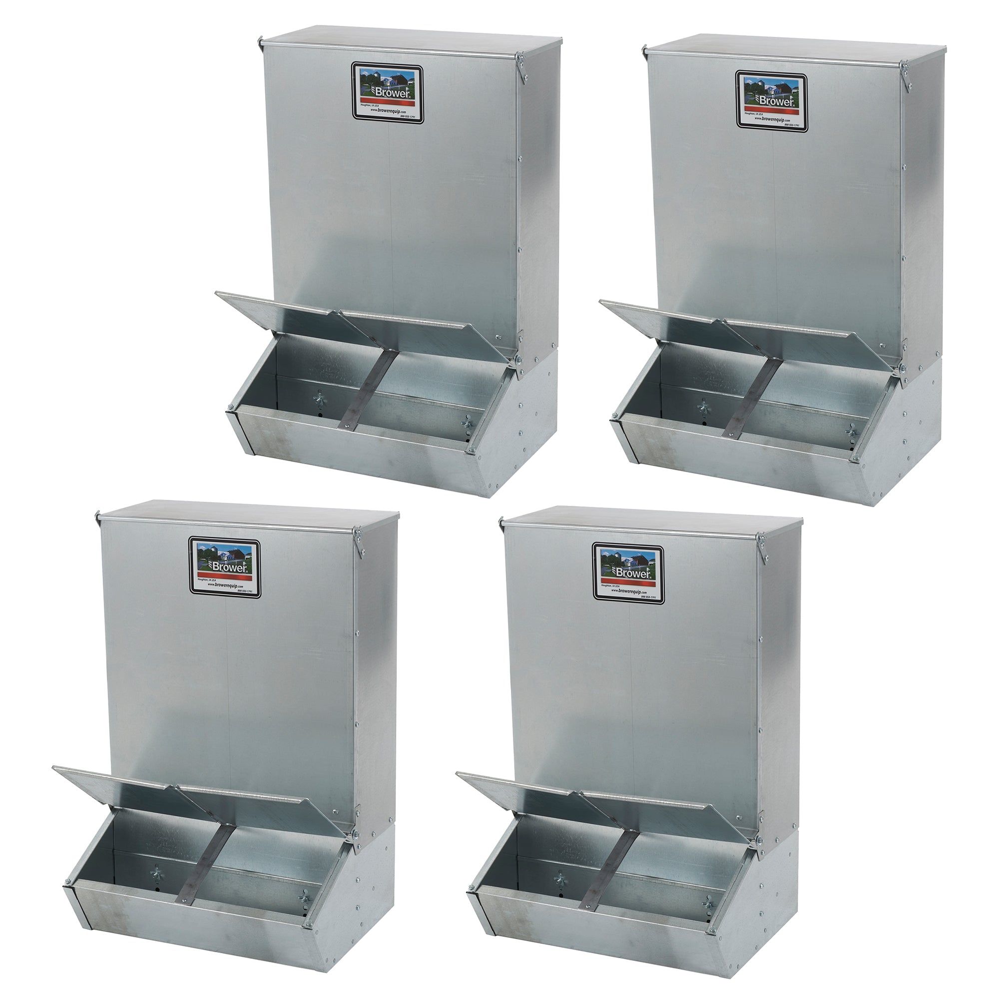 Brower 4 Pack 2 Door Hog Supplement Feeder for Livestock, 3.7 Bushels for 8 Hogs - VMInnovations