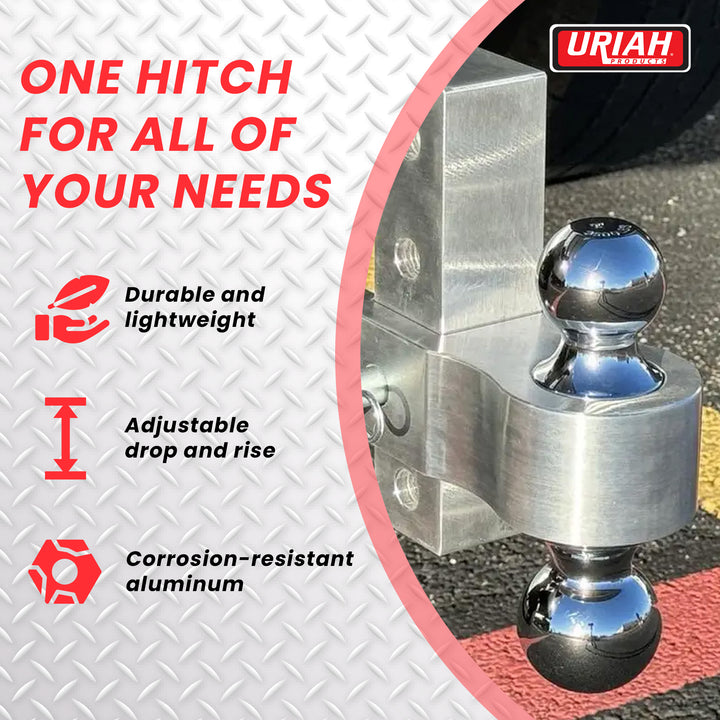 Uriah Products Adjustable Aluminum Hitch Mount with 2" & 2.31" Balls, Silver - VMInnovations