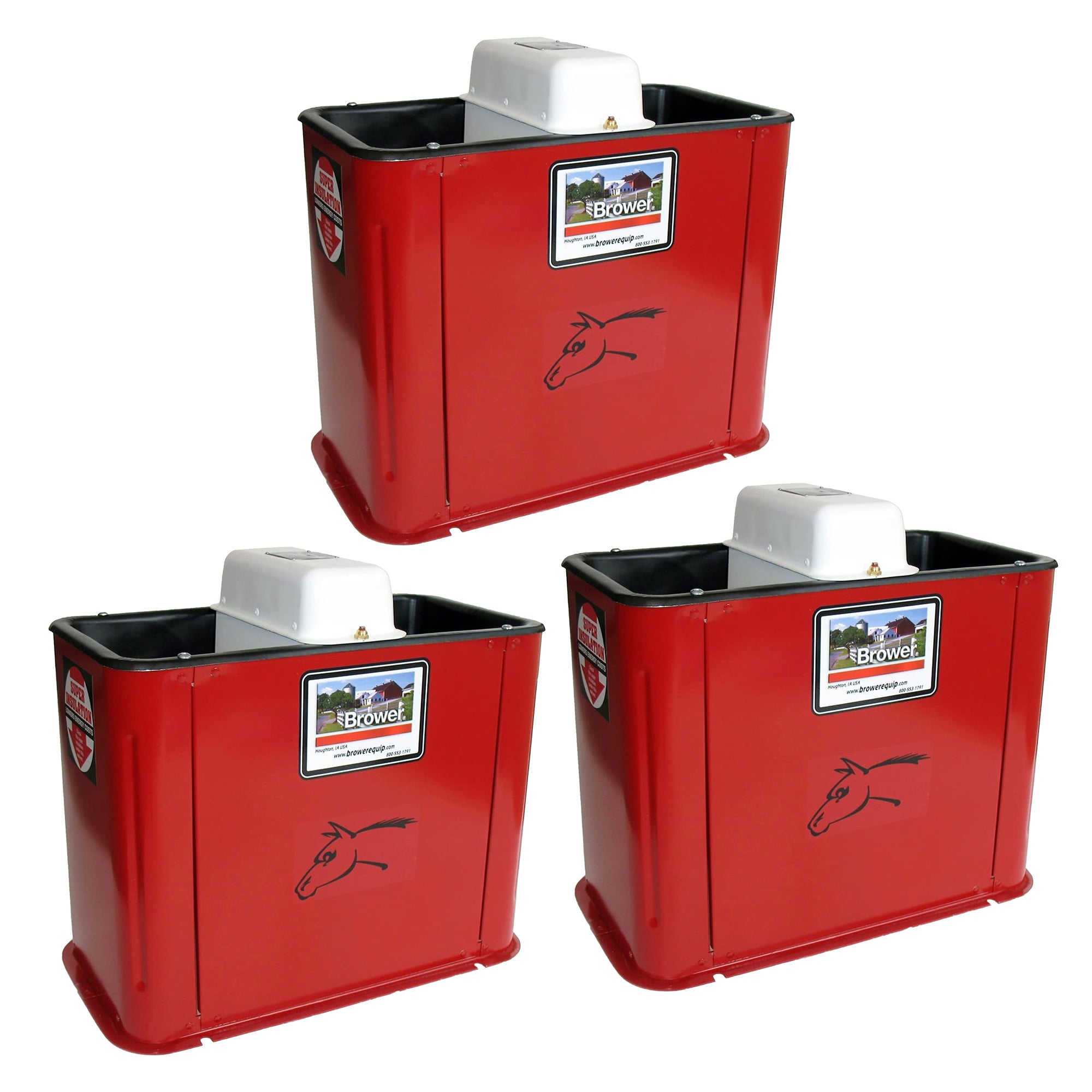 Brower 3 Pack Electric Heated Livestock Waterer, 18 Inch Insulated Steel, Red - VMInnovations