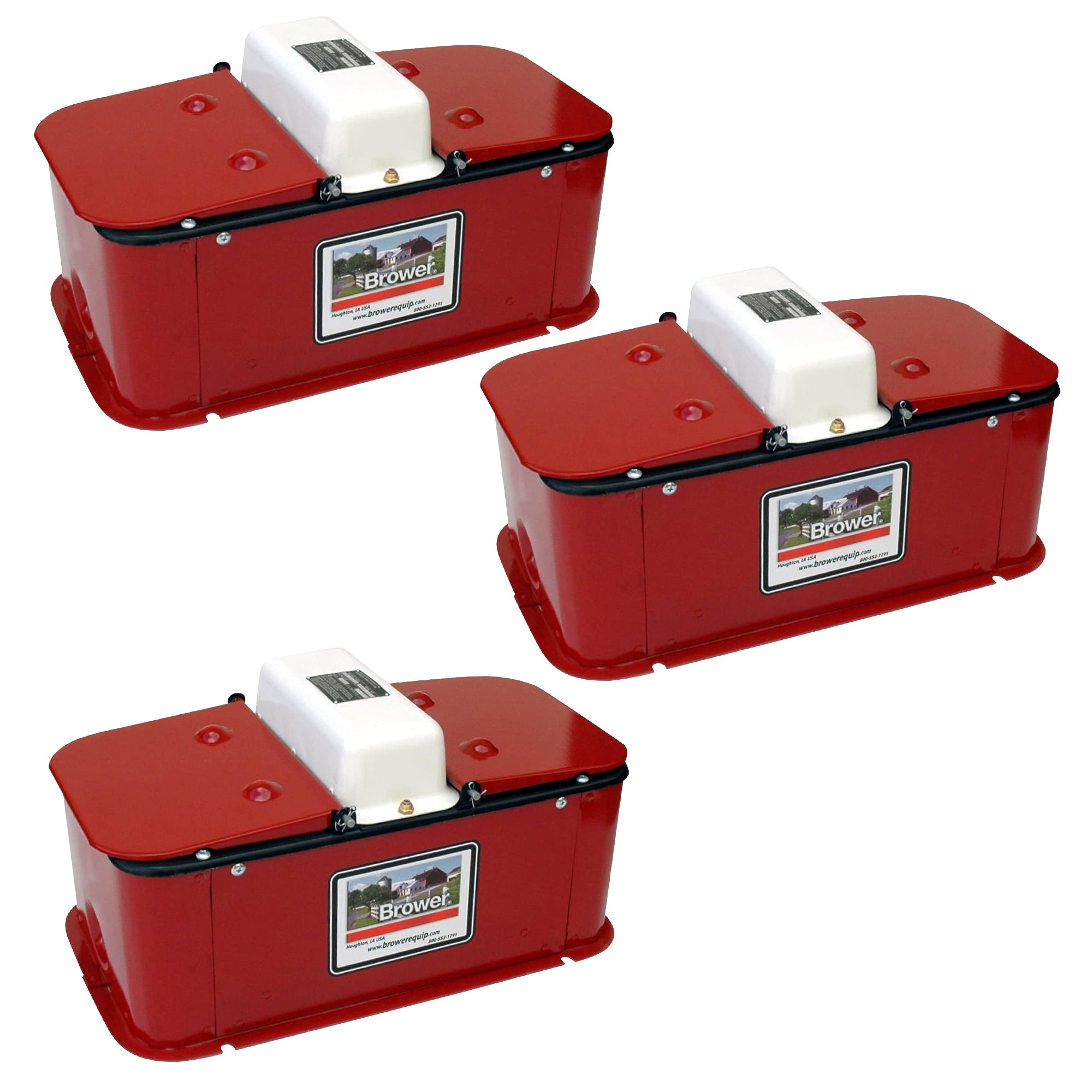Brower 3 Pack Electric Heated Livestock Waterer, 11 Inch Insulated Steel, Red - VMInnovations