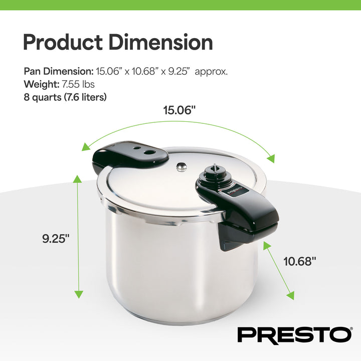 Presto 01370 8 Quart Stainless Steel Pressure Cooker, Tri Clad Base (Open Box)