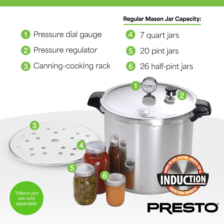 Presto 01784 23 Quart Pressure & Boil Canner Induction Capable, Aluminum, Silver - VMInnovations
