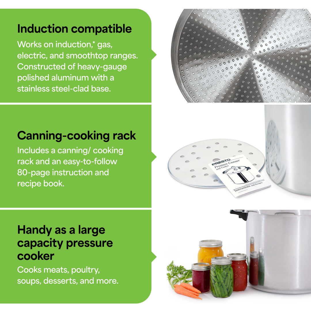 Presto 01784 23 Quart Pressure & Boil Canner Induction Capable, Aluminum, Silver - VMInnovations
