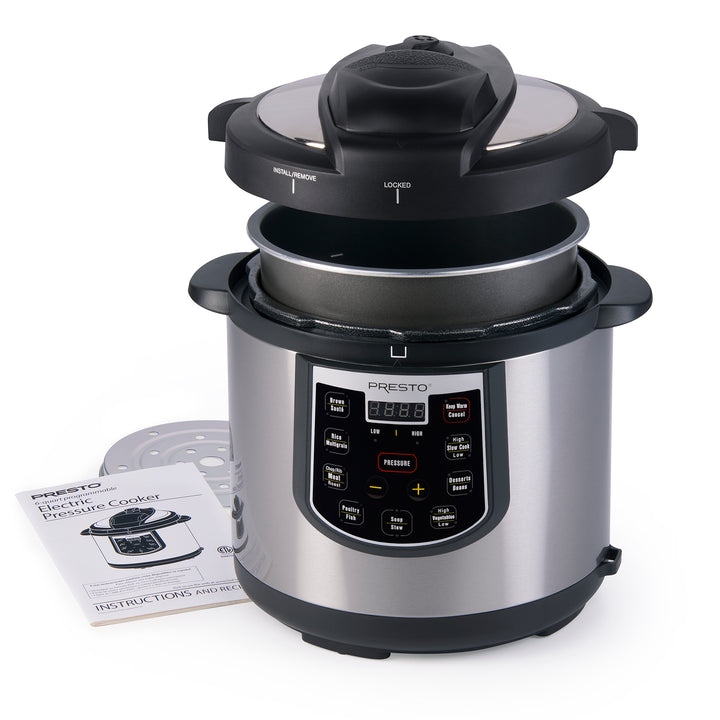 Presto 02141 6 Qt Electric Pressure Cooker Plus Programmable Slow Cooker, Silver - VMInnovations