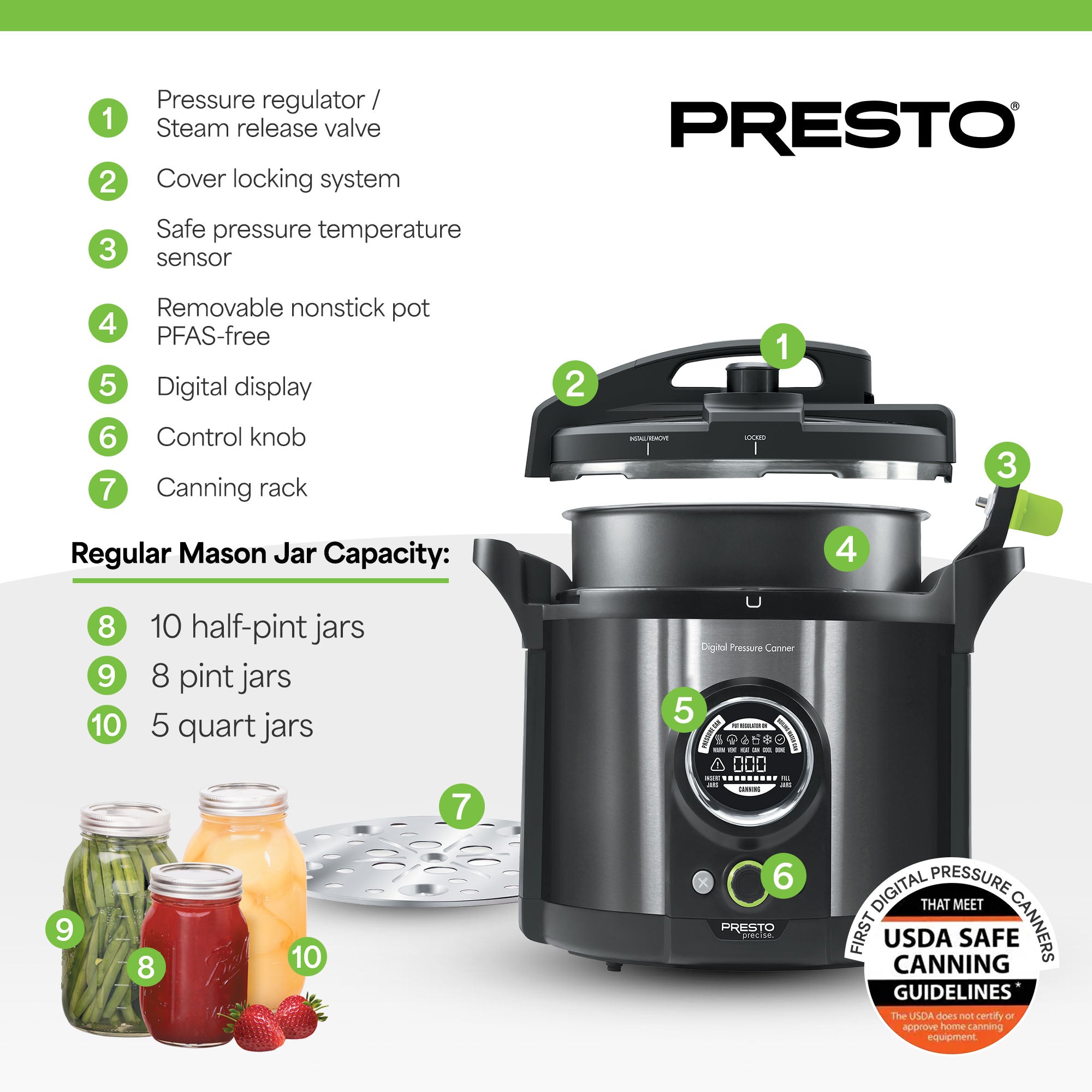 Presto Precise 02144 12 Qt Electric Pressure Canner, Stainless Steel, Black - VMInnovations