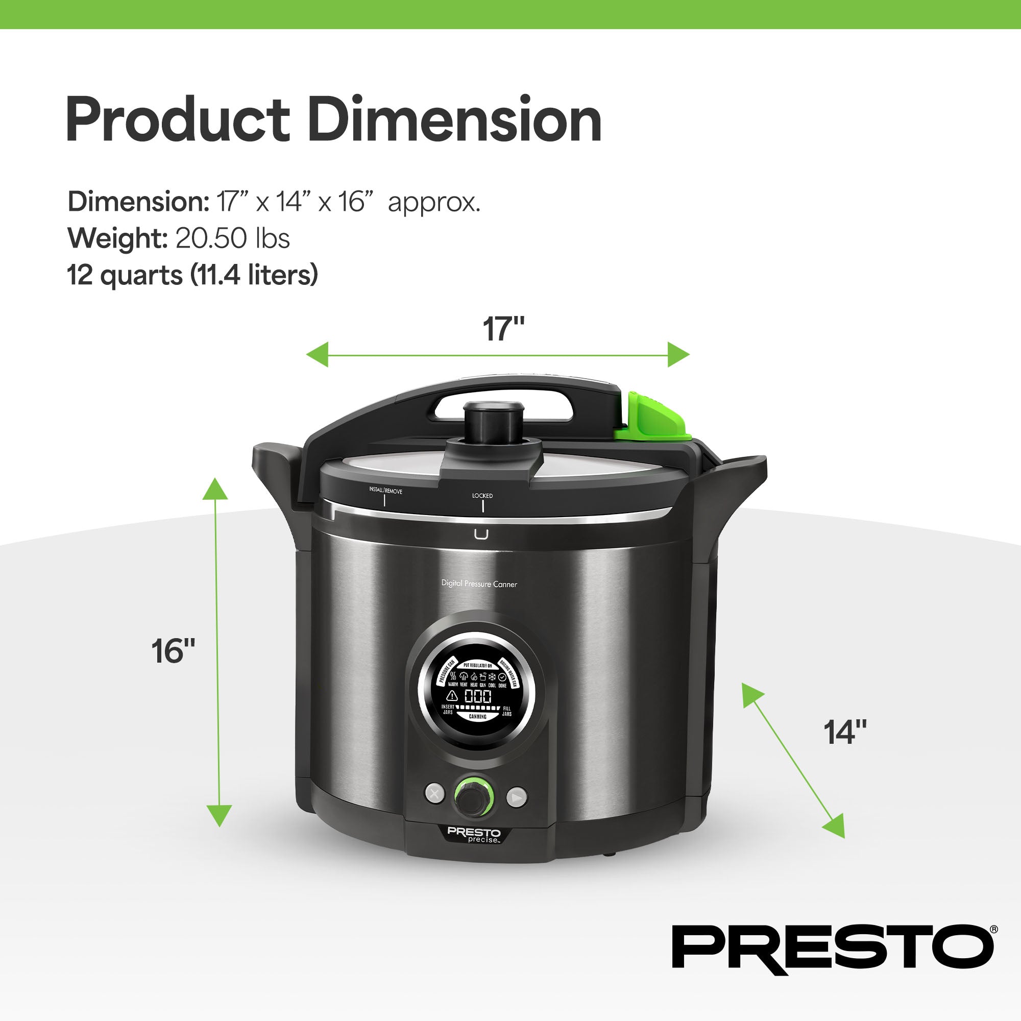 Presto Precise 02144 12 Qt Electric Pressure Canner, Stainless Steel, Black - VMInnovations