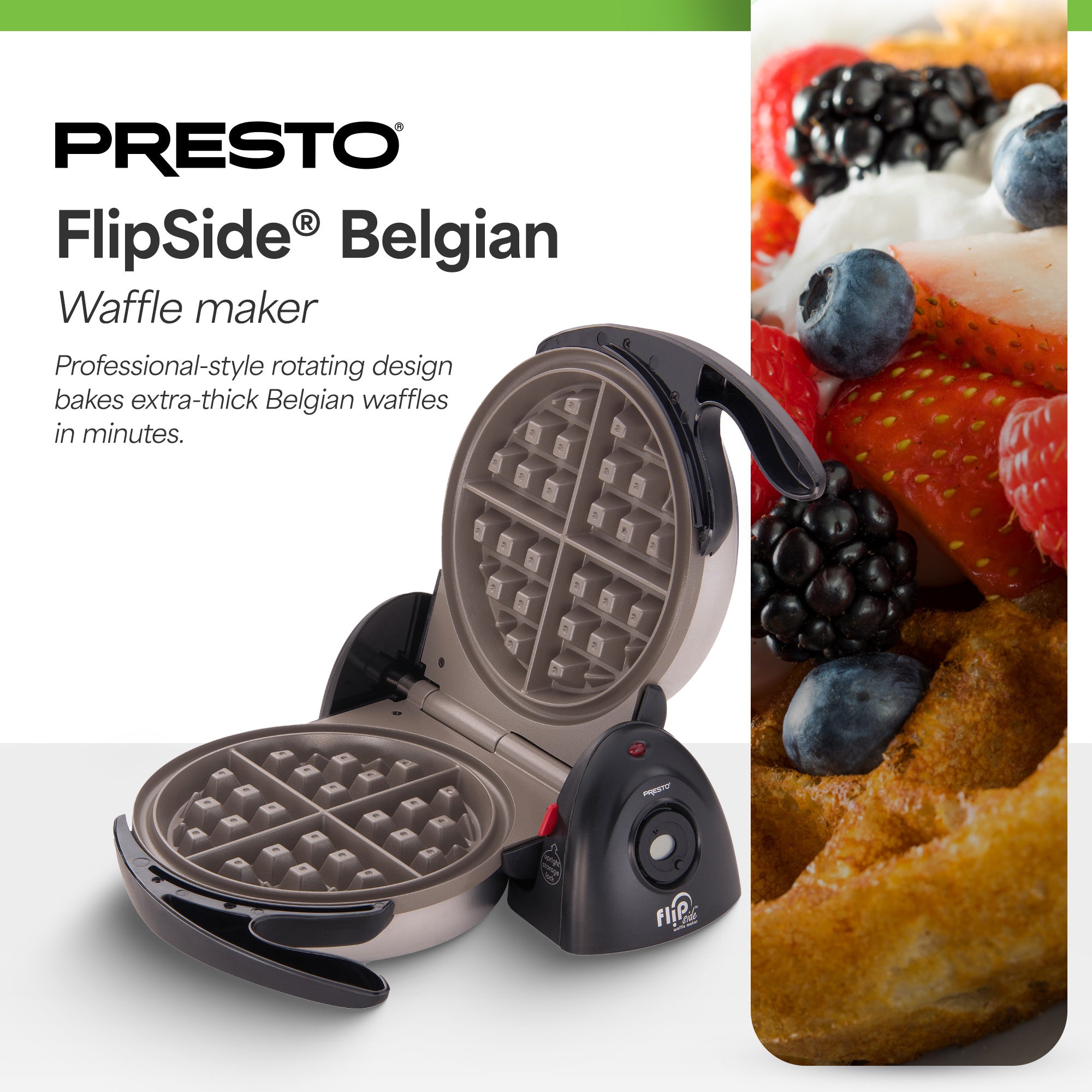 Presto FlipSide Belgian Waffle Maker, Ceramic Appliance, 7", Black (Open Box)