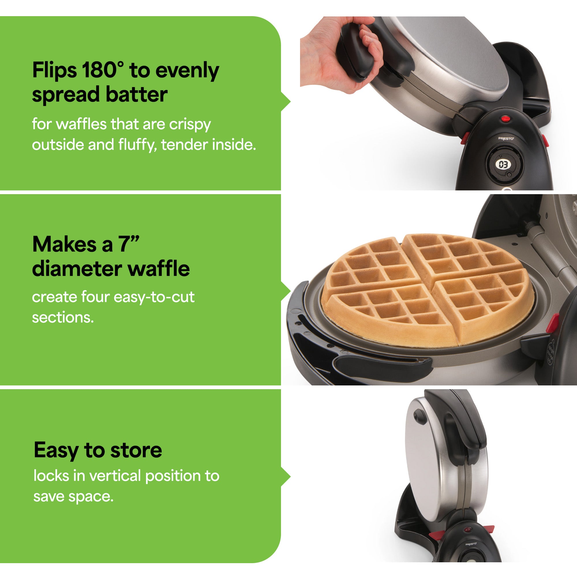 Presto FlipSide Belgian Waffle Maker, Ceramic Kitchen Appliance, 7 Inch, Black - VMInnovations