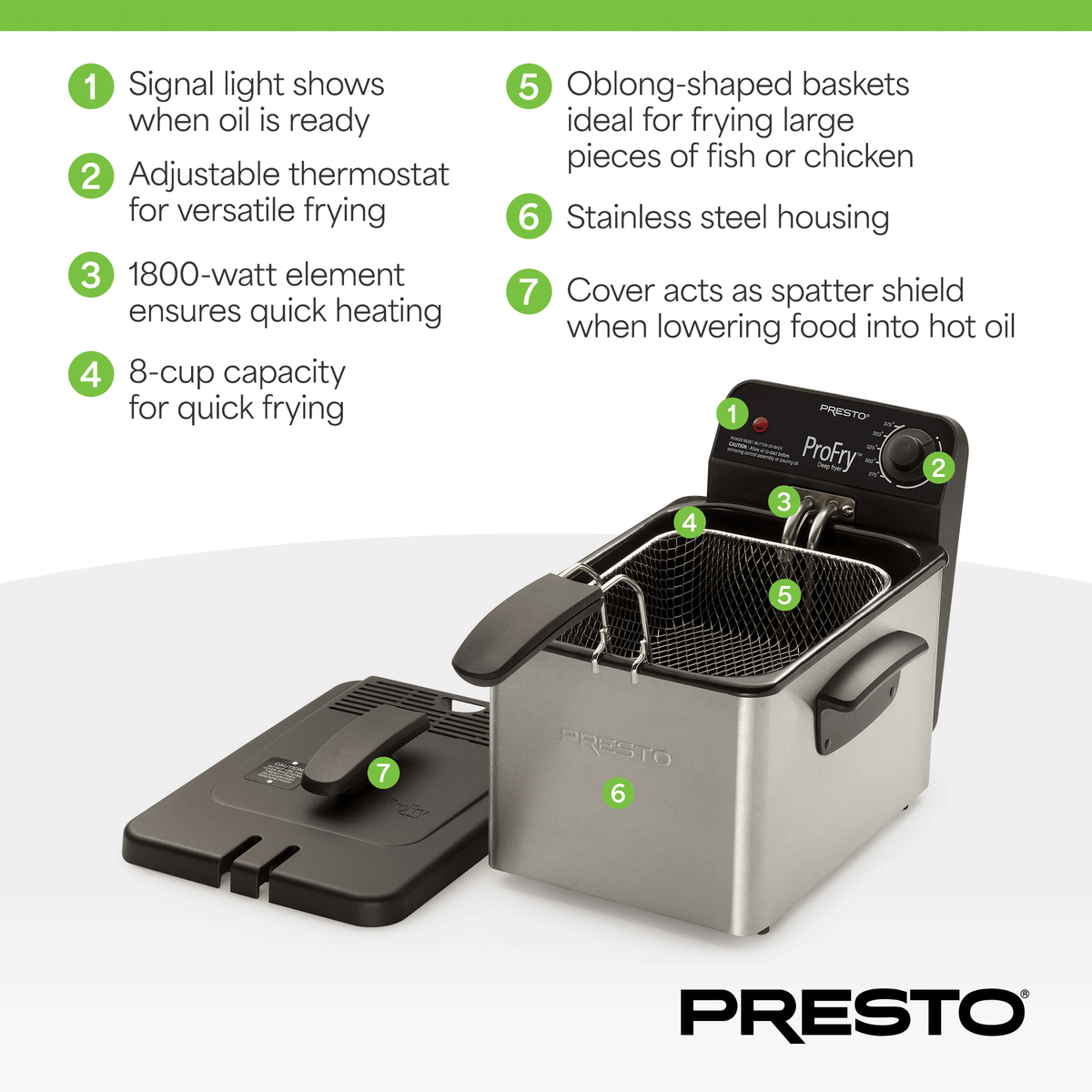 Presto ProFry 8-Cup Deep Fryer with 1800-Watt Immersion Element (Open Box) - VMInnovations