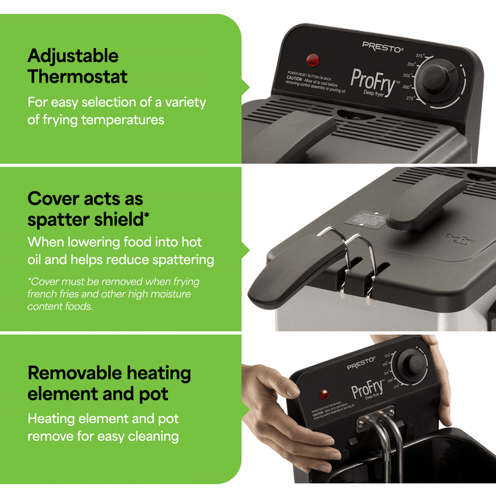 Presto ProFry 8-Cup Deep Fryer with 1800-Watt Immersion Element, Stainless Steel