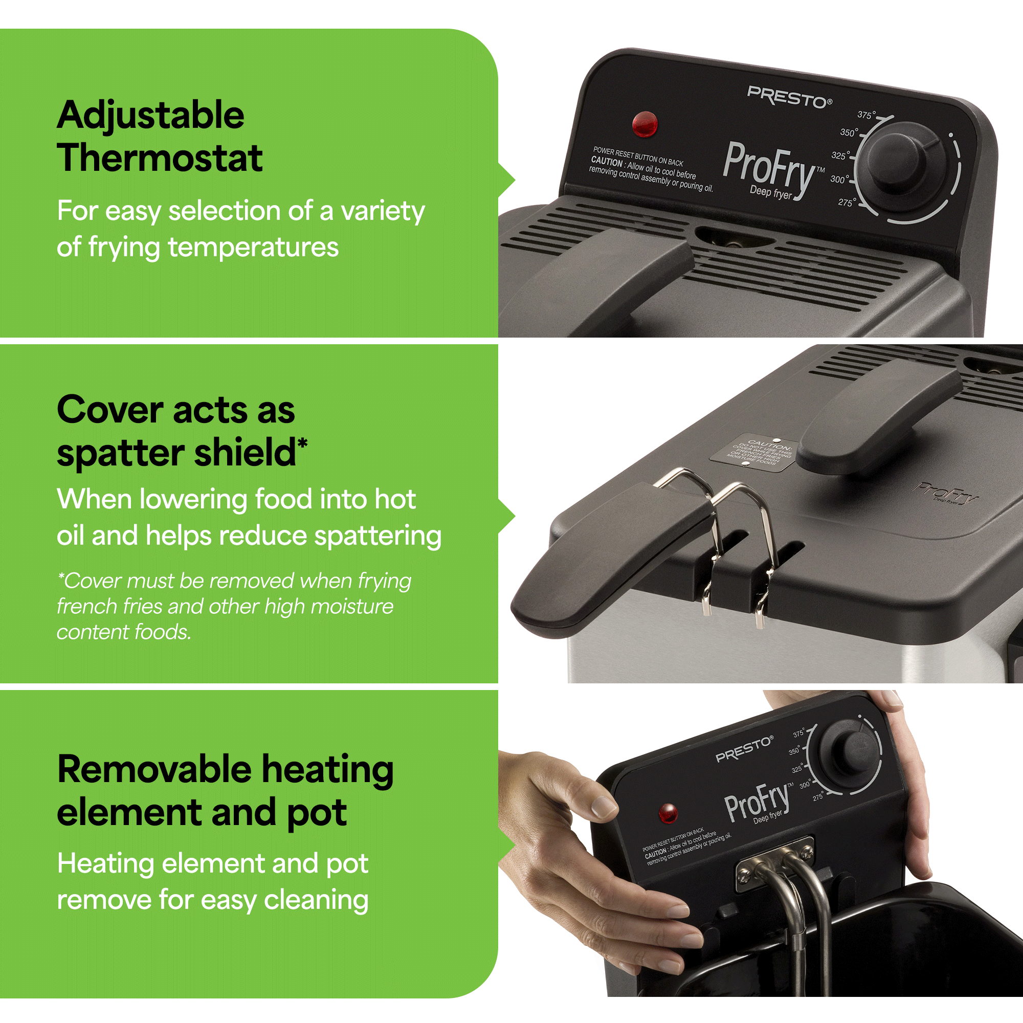 Presto ProFry 8-Cup Deep Fryer with 1800-Watt Immersion Element, Stainless Steel