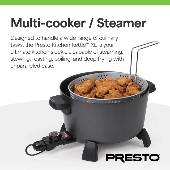 Presto 10-Quart Kitchen Kettle XL Multi-Cooker, Steamer & Deep Fryer, Black - VMInnovations