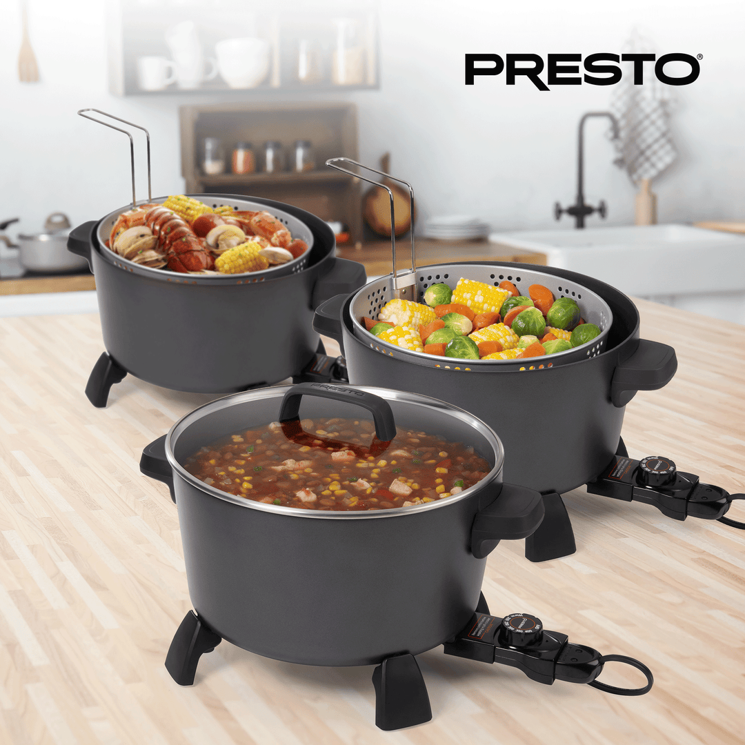 Presto 10-Quart Kitchen Kettle XL Multi-Cooker, Steamer & Deep Fryer, Black - VMInnovations