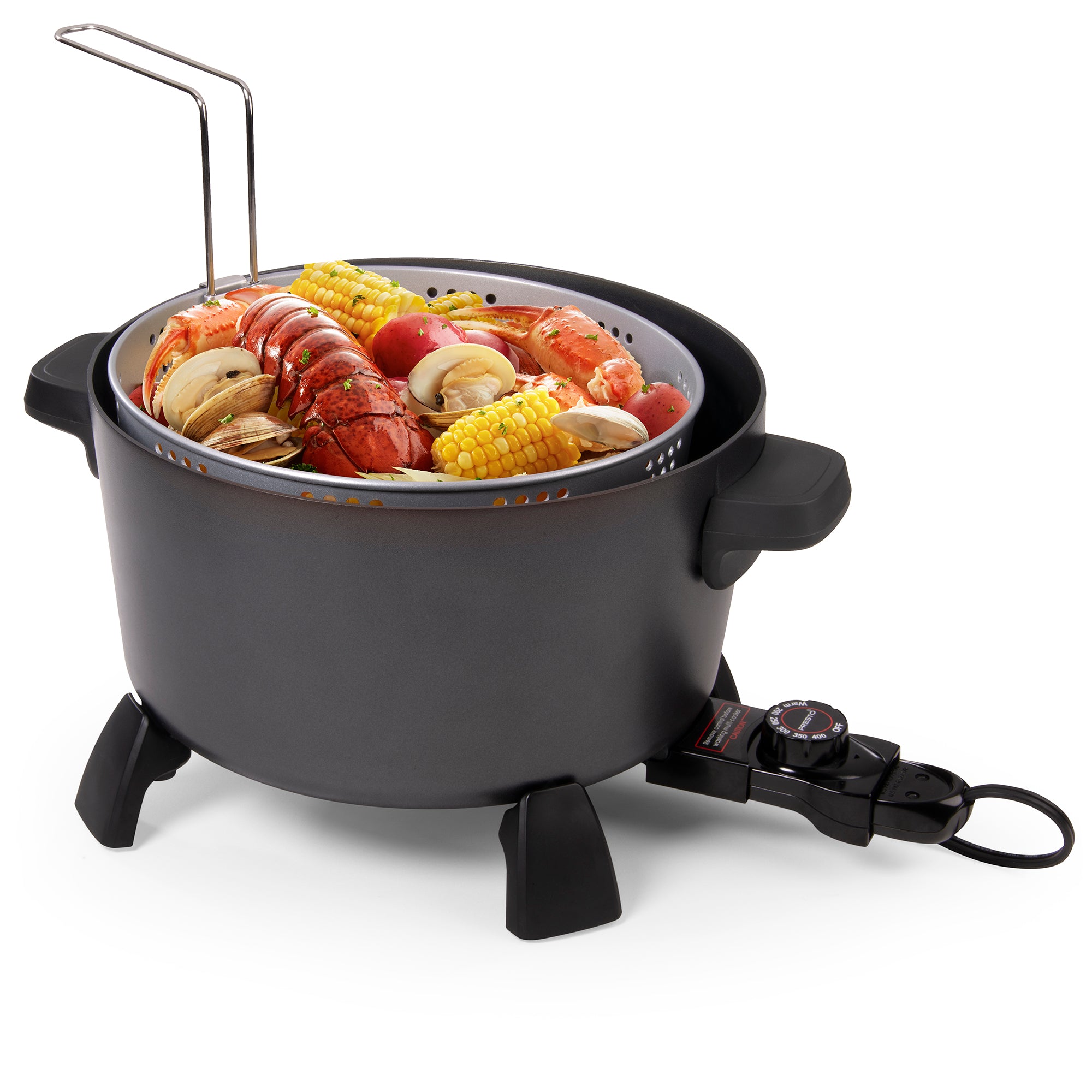 Presto 10-Quart Kitchen Kettle XL Multi-Cooker, Steamer & Deep Fryer, Black - VMInnovations
