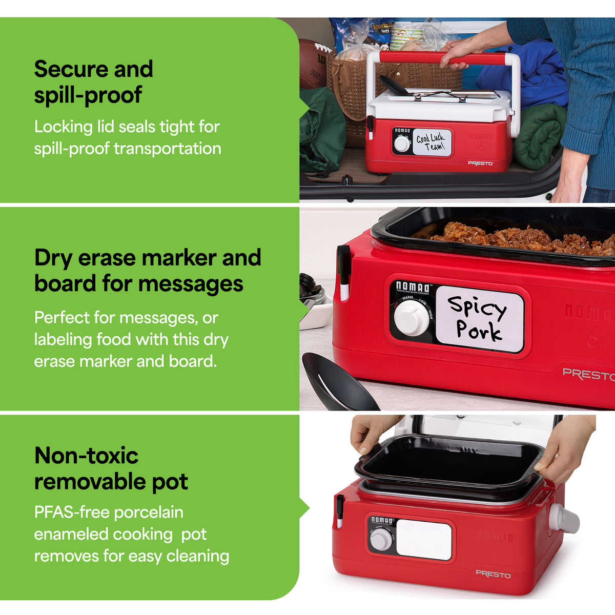 Presto 06011 6 Qt Nomad Portable Electric Slow Cooker with Locking Lid(Open Box) - VMInnovations