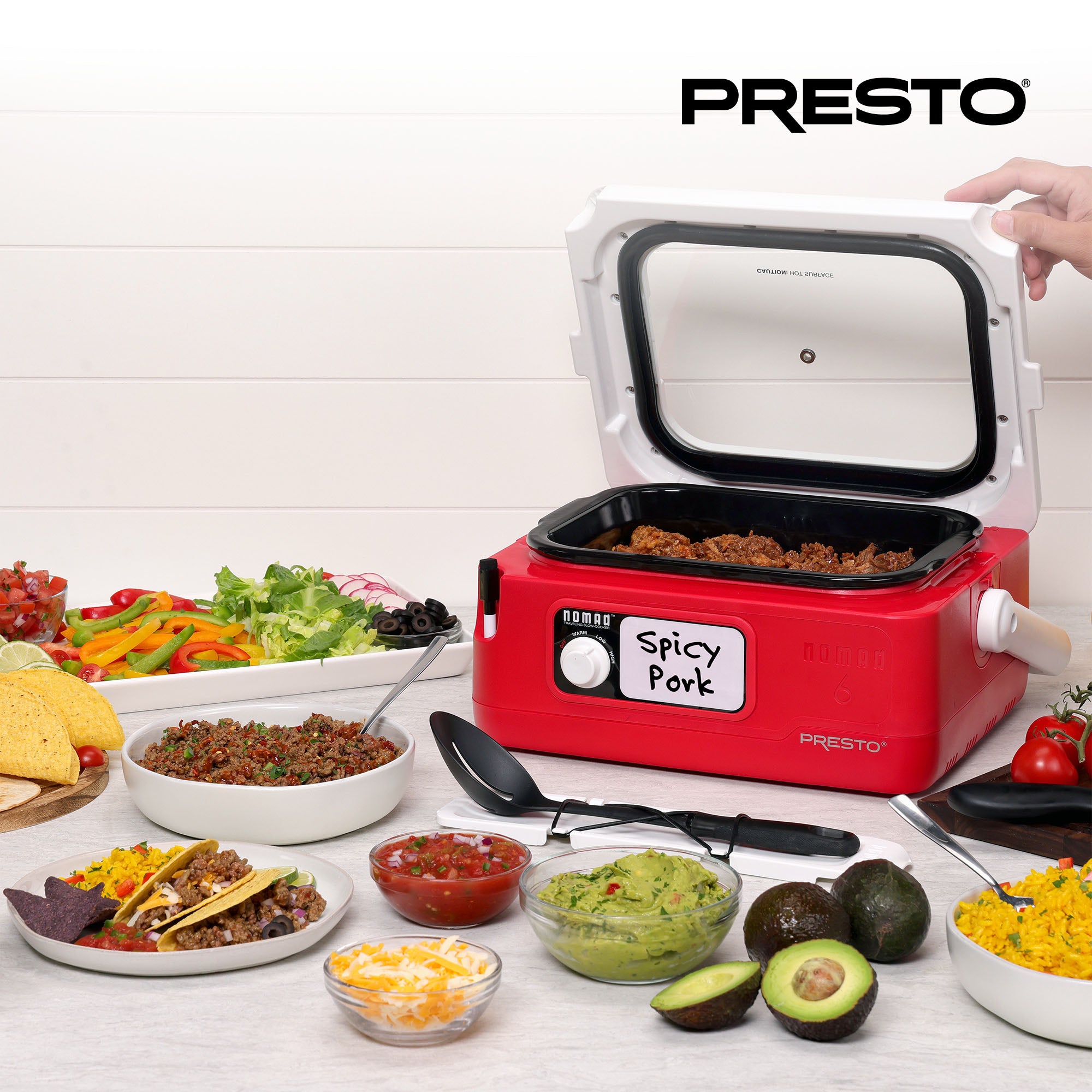 Presto 06011 6 Quart Nomad Portable Electric Slow Cooker with Locking Lid, Red - VMInnovations