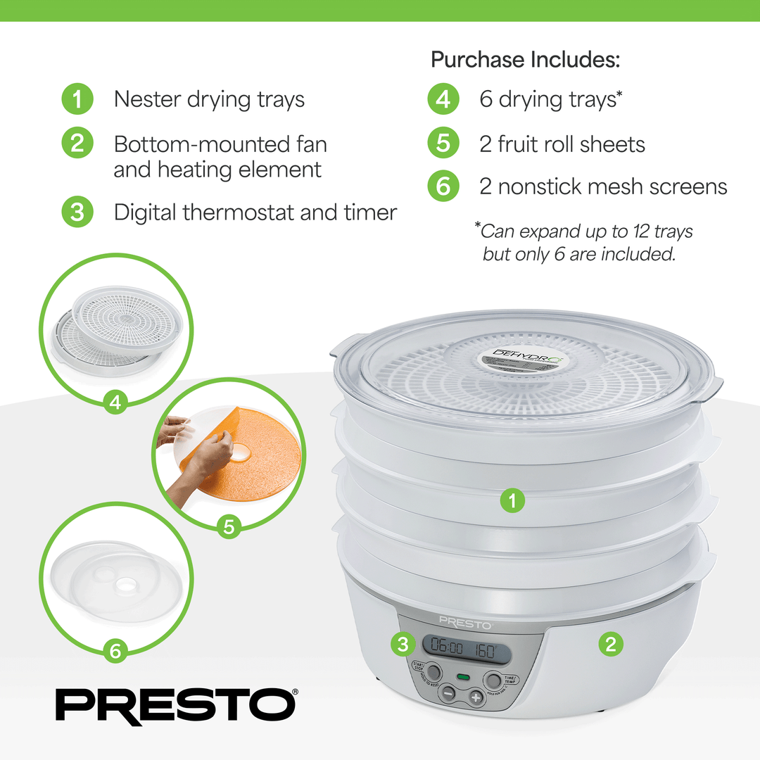 Presto Dehydro 6-Tray Digital Electric Food Dehydrator for Fruits & Vegetables - VMInnovations