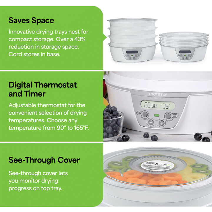 Presto Dehydro 6-Tray Digital Electric Food Dehydrator for Fruits & Vegetables - VMInnovations