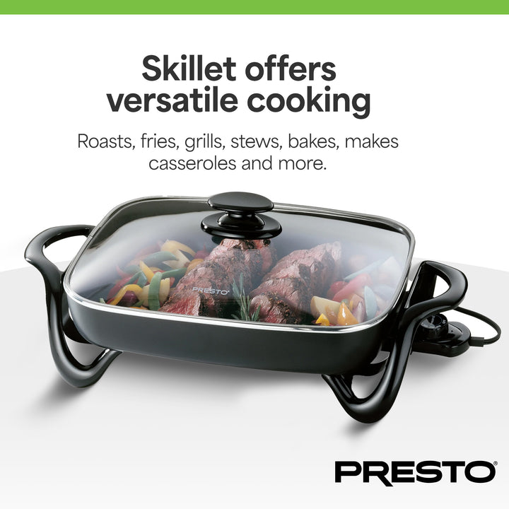 Presto Electric Skillet with Glass Lid, Nonstick Multi-Cooker, 16 Inch, Black