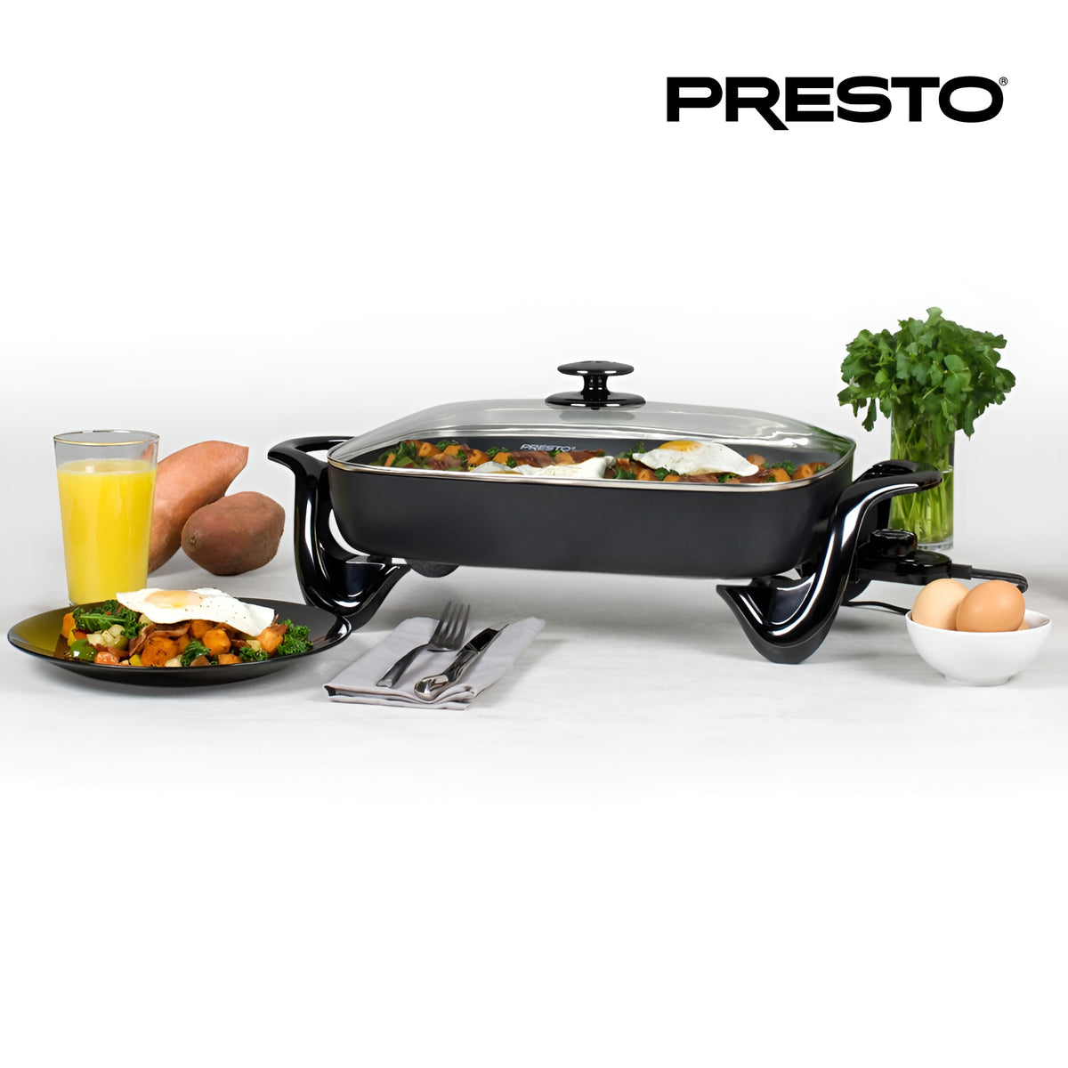 Presto Electric Skillet with Glass Lid, Nonstick Multi-Cooker, 16 Inch, Black (Used)