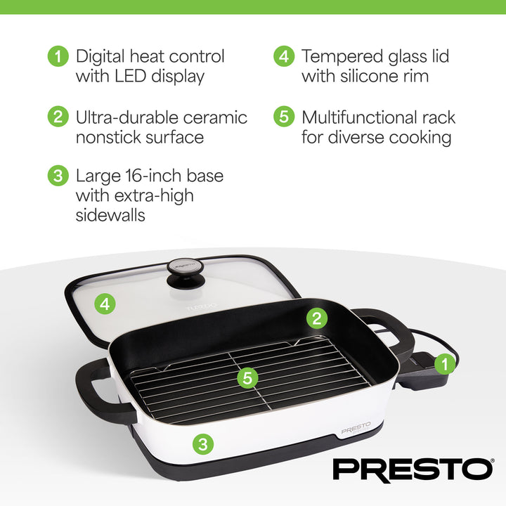 Presto Tuxedo Digital Precision Skillet Nonstick Kitchen Multi-Cooker, 16 Inch - VMInnovations