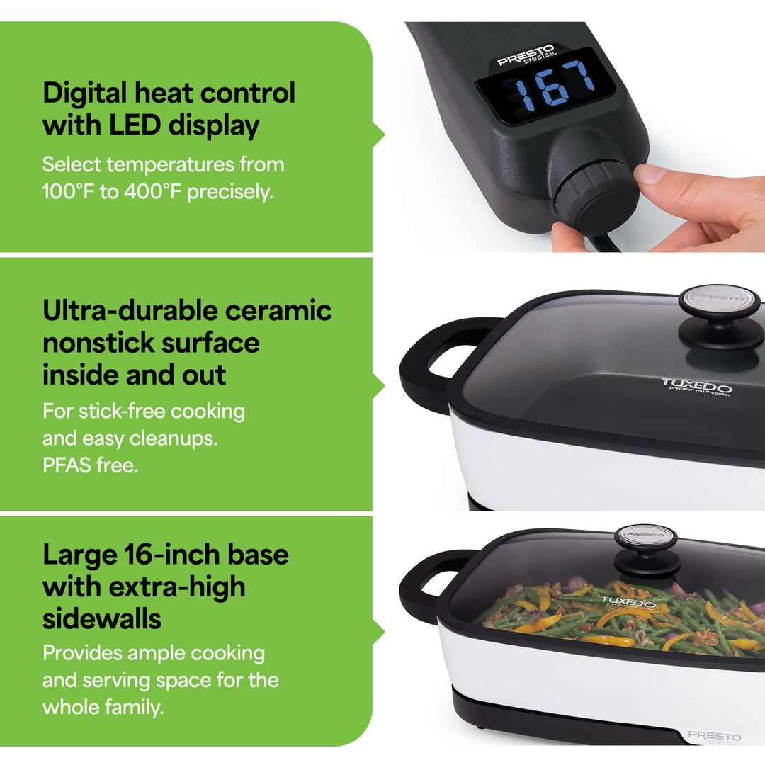 Presto Tuxedo Digital Precision Skillet Nonstick Kitchen Multi-Cooker, 16 Inch - VMInnovations