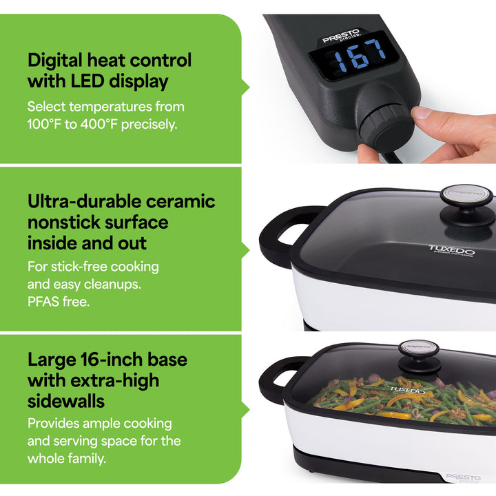 Presto Tuxedo Digital Precision Skillet Nonstick Kitchen Multi-Cooker, 16 Inch - VMInnovations