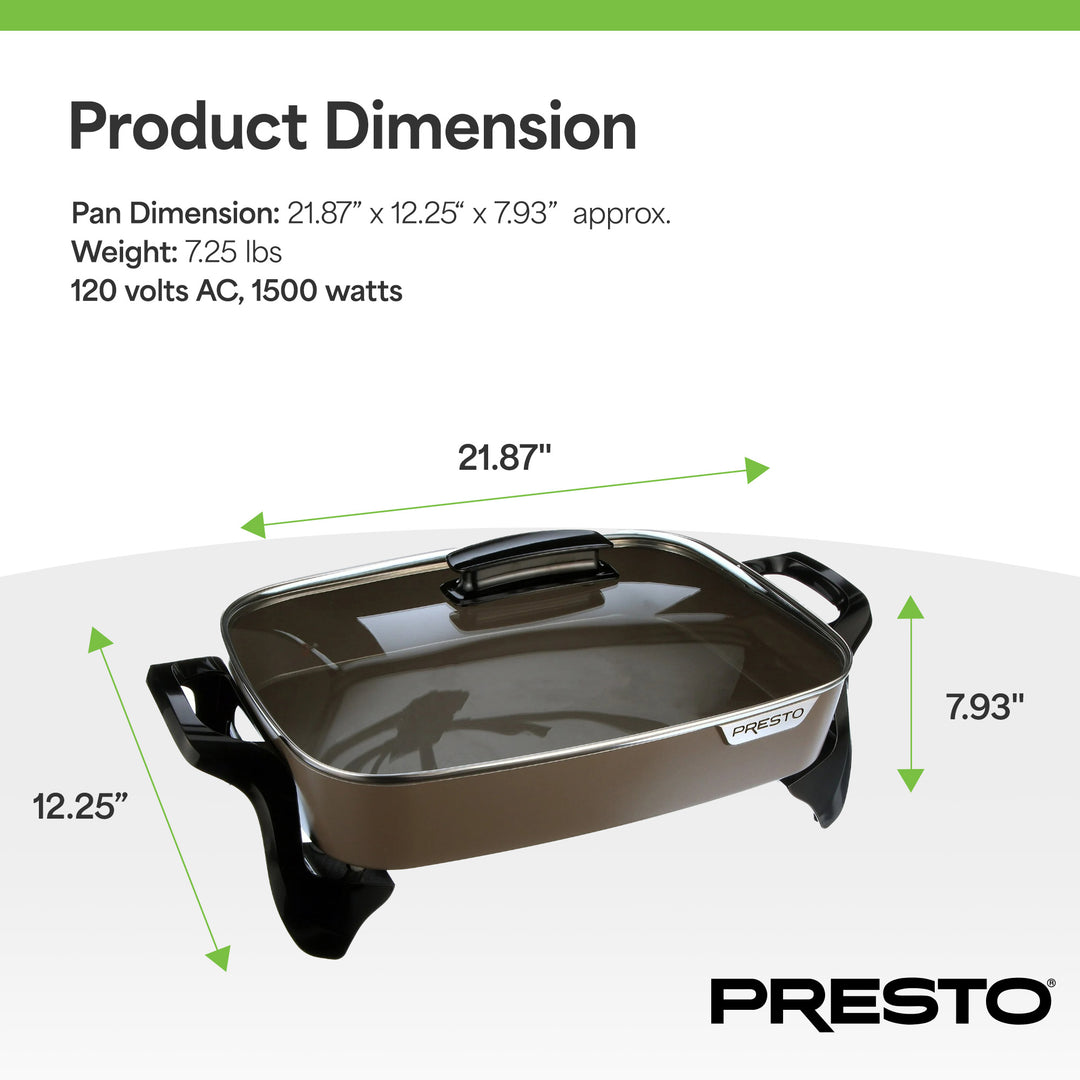 Presto Electric Skillet with Glass Lid, Nonstick Multi-Cooker, 16 Inch, Gray - VMInnovations