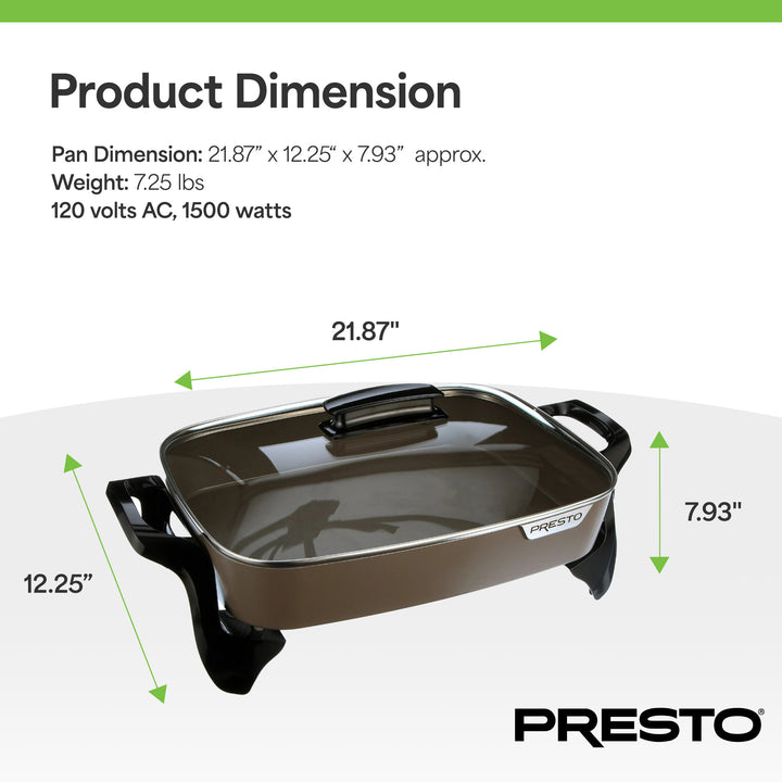 Presto Electric Skillet with Glass Lid, Nonstick Multi-Cooker, 16 Inch, Gray - VMInnovations