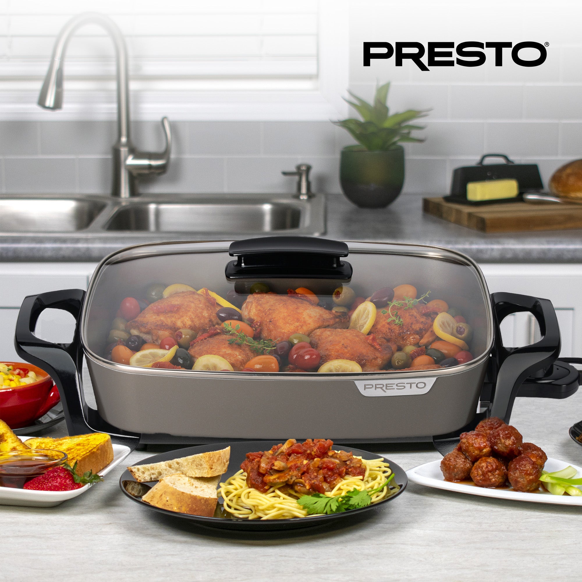 Presto Electric Skillet w/Glass Lid, Nonstick Multi-Cooker, 16", Gray (Open Box)