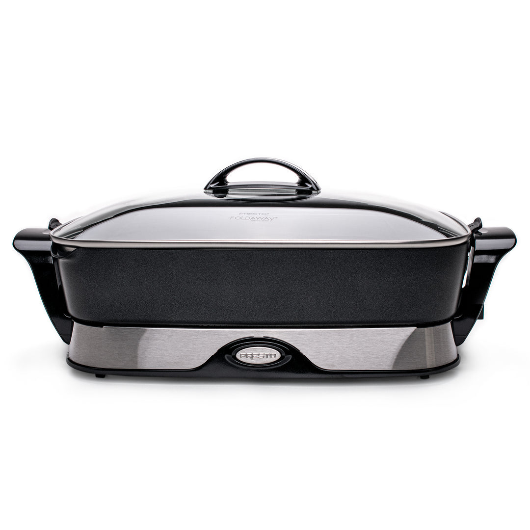 Presto Electric Foldaway Nonstick Skillet with Tempered Glass Lid, 16", Black - VMInnovations