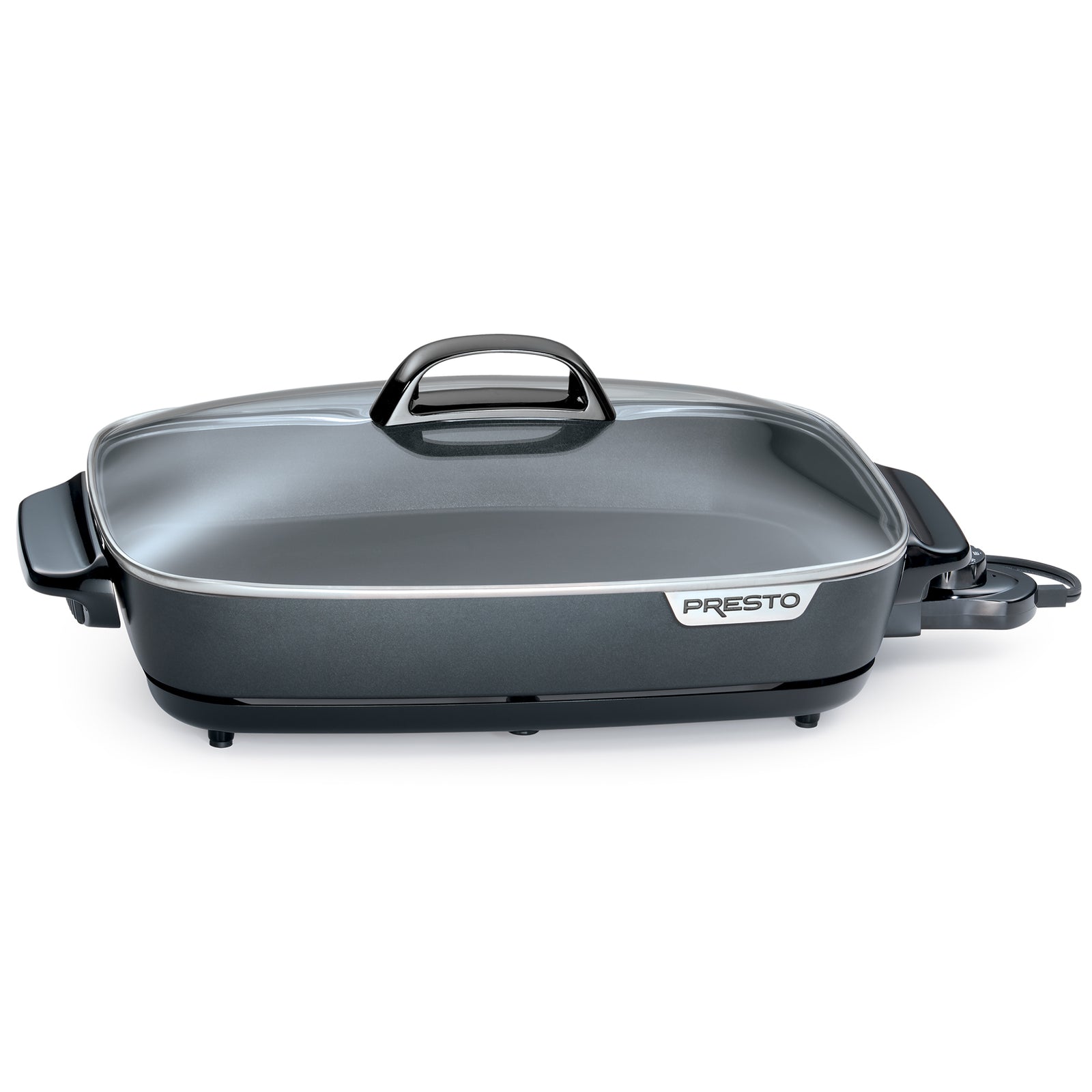 Presto Slimline Nonstick Electric Skillet with Tempered Glass Lid, 16", Black - VMInnovations