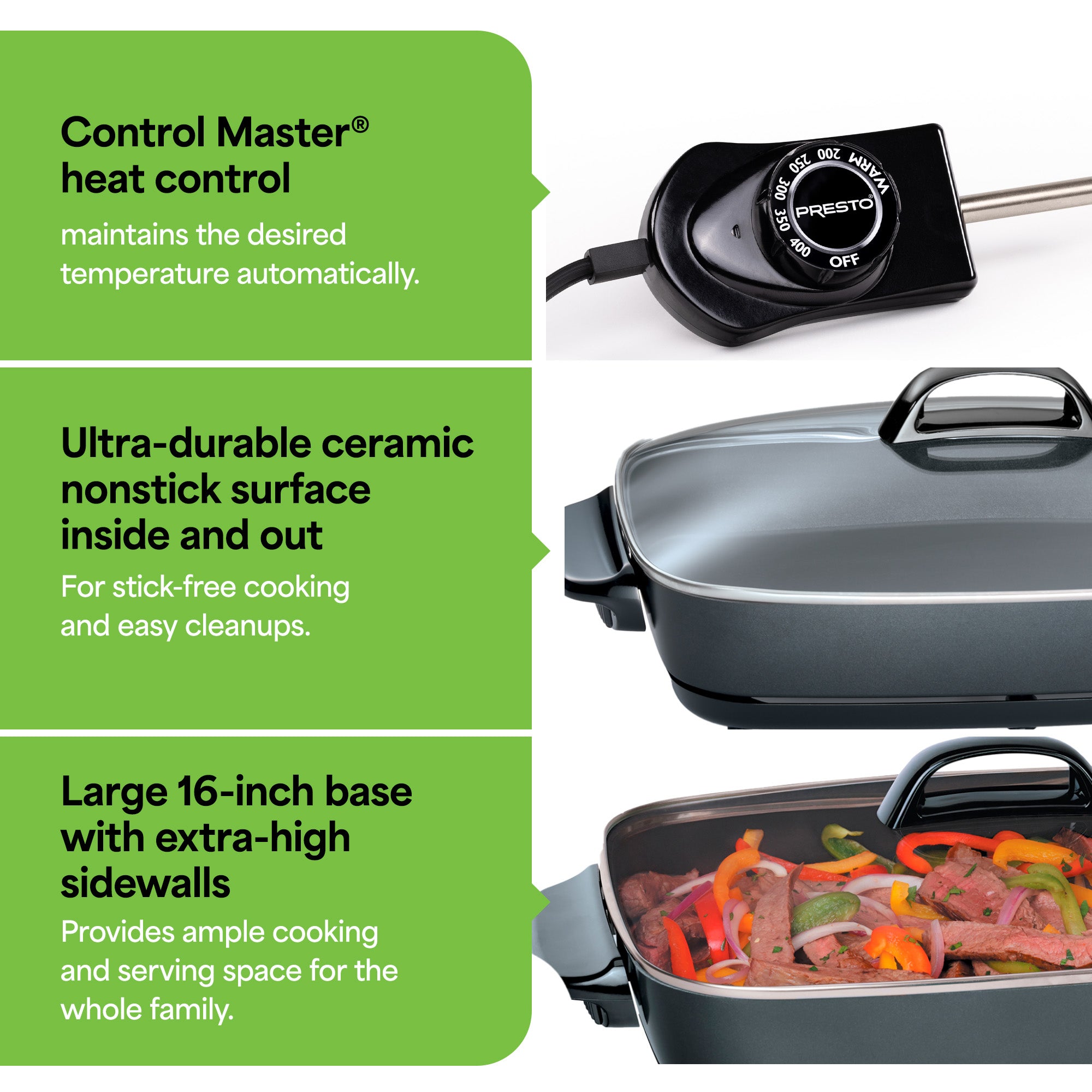 Presto Slimline Nonstick Electric Skillet with Tempered Glass Lid, 16"(Open Box) - VMInnovations