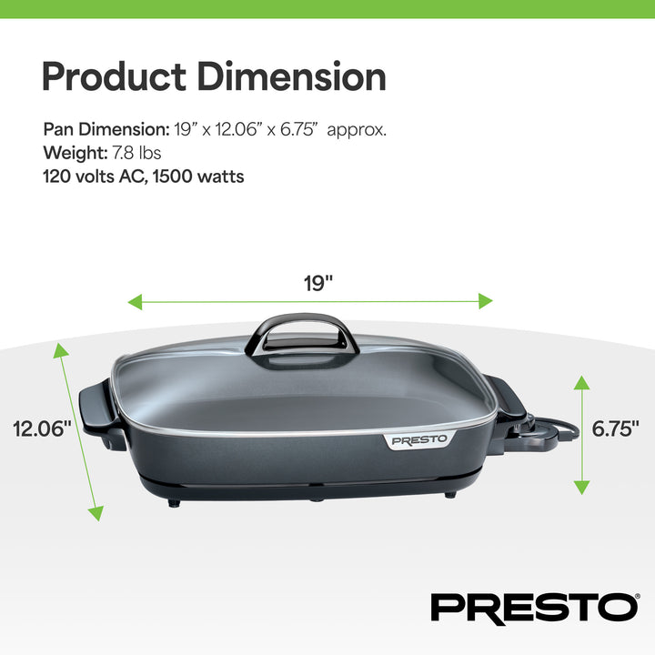 Presto Slimline Nonstick Electric Skillet with Tempered Glass Lid, 16", Black - VMInnovations